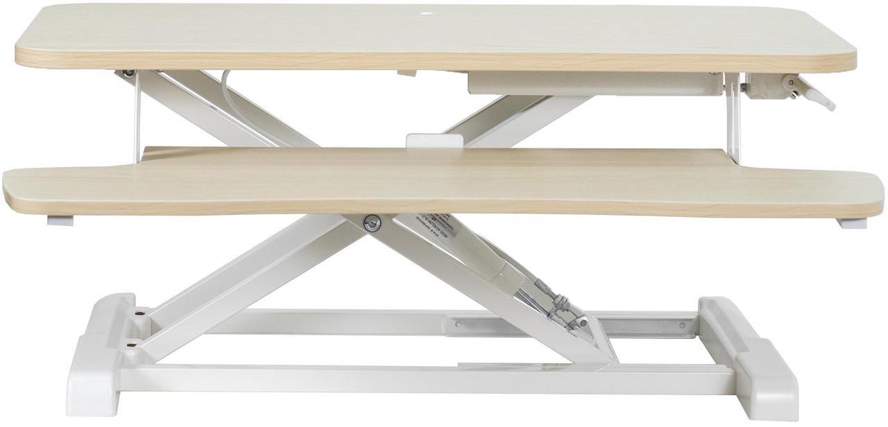 Main image of VIVO Light Wood Height Adjustable 28" Standing Desk Monitor Riser, White Frame