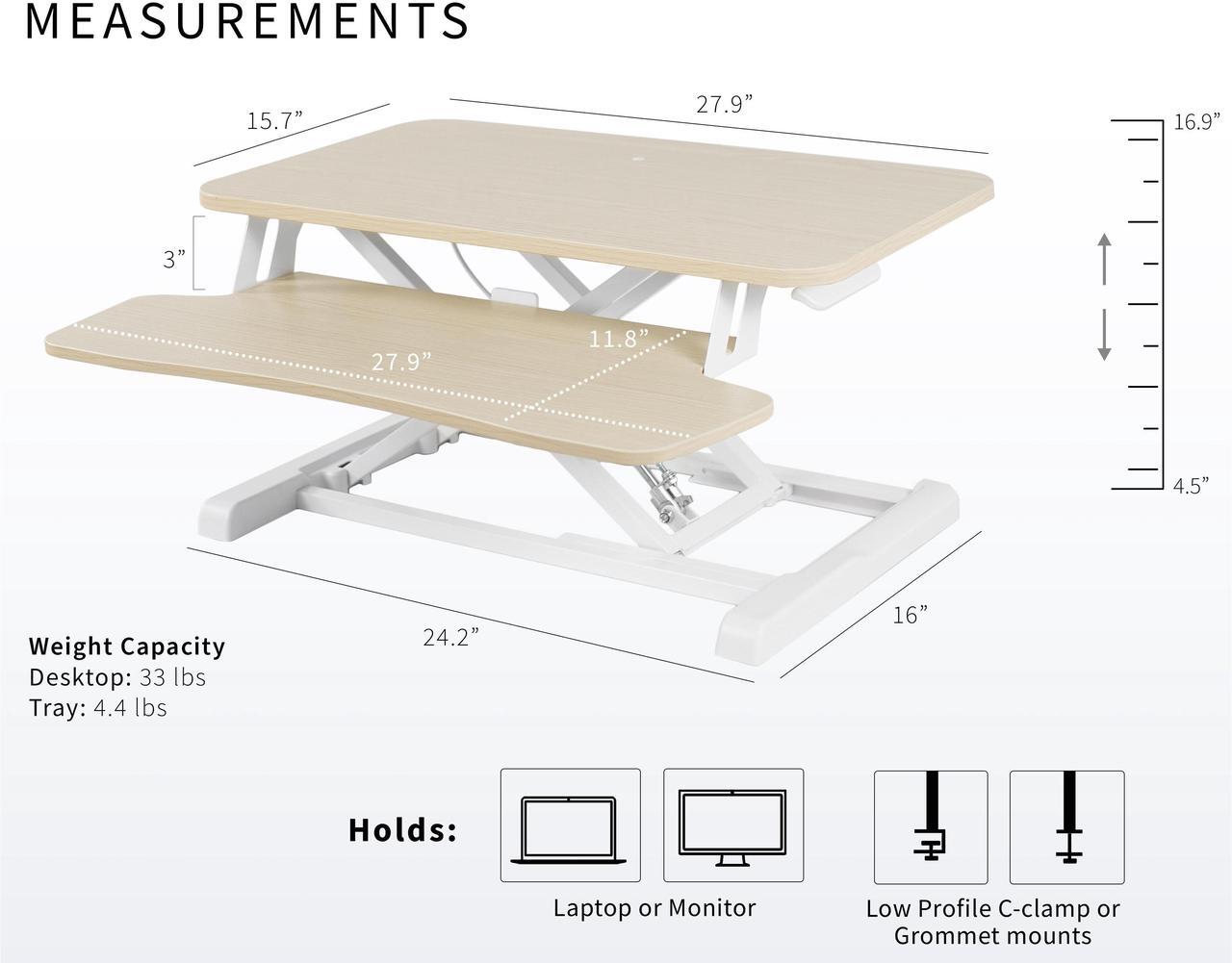 Alt view image 3 of 7 - VIVO Light Wood Height Adjustable 28" Standing Desk Monitor Riser, White Frame