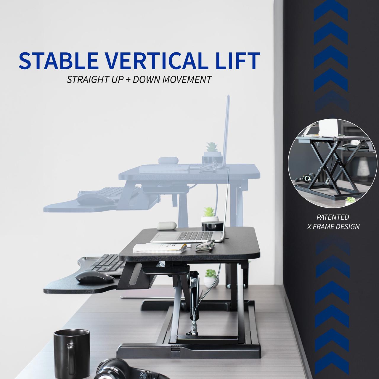 Alt view image 5 of 7 - VIVO Light Wood Height Adjustable 28" Standing Desk Monitor Riser, White Frame