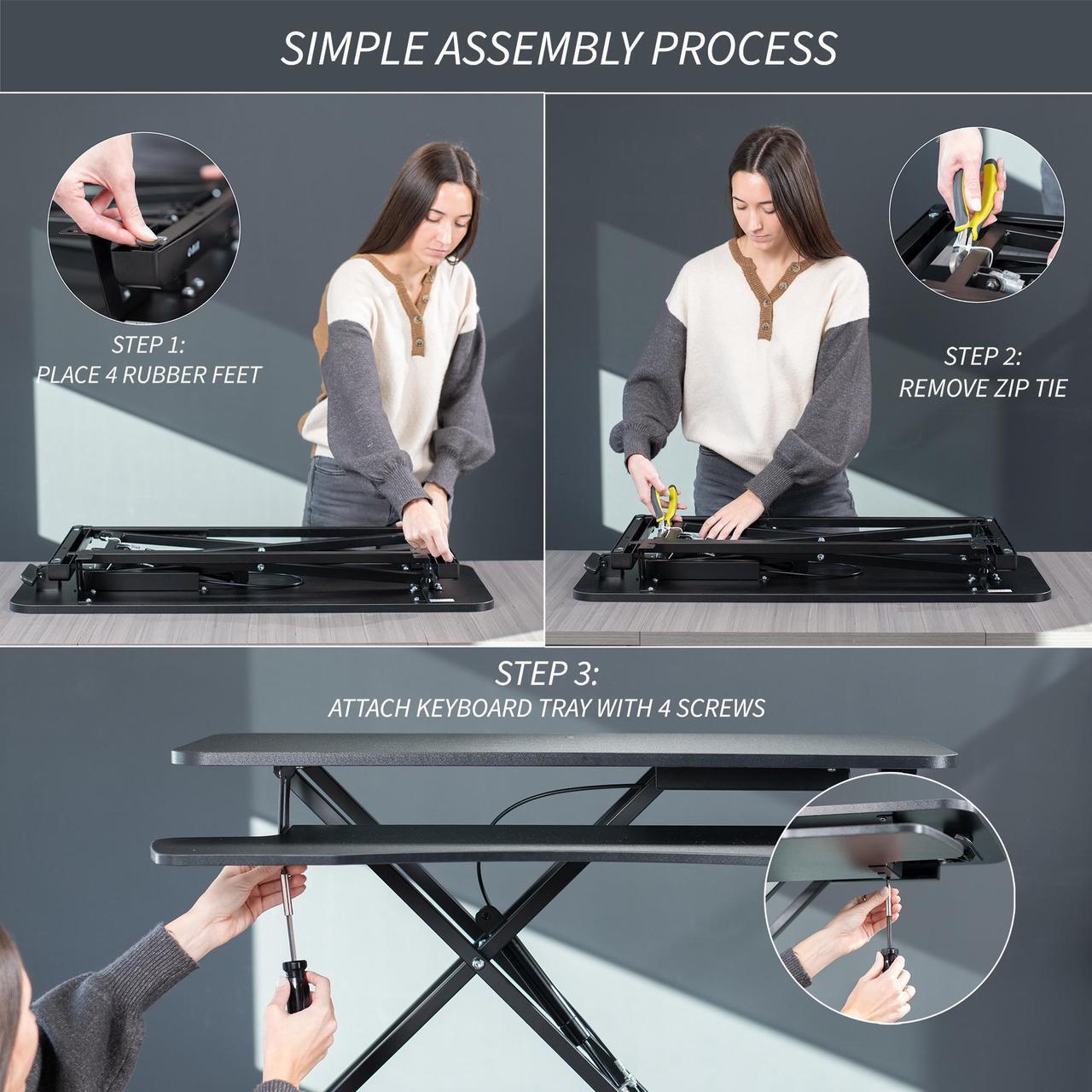 Alt view image 7 of 7 - VIVO Light Wood Height Adjustable 28" Standing Desk Monitor Riser, White Frame