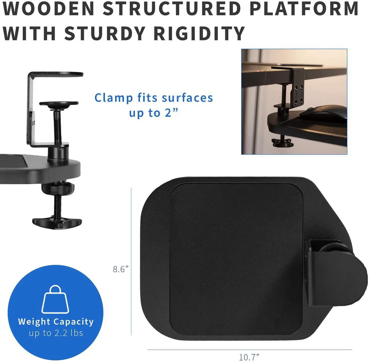 Alt view image 3 of 7 - VIVO Black Wooden Rotating Clamp-on Adjustable Computer Mouse Pad, Device Holder