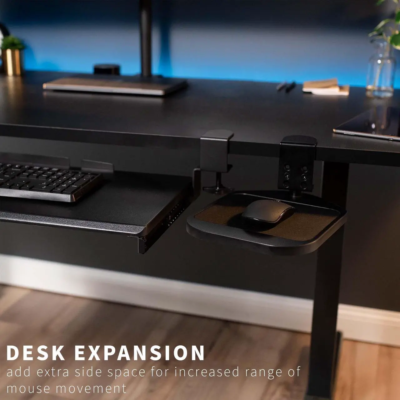 Alt view image 4 of 7 - VIVO Black Wooden Rotating Clamp-on Adjustable Computer Mouse Pad, Device Holder