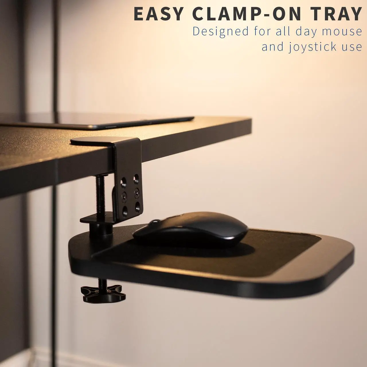Alt view image 2 of 7 - VIVO Black Wooden Rotating Clamp-on Adjustable Computer Mouse Pad, Device Holder