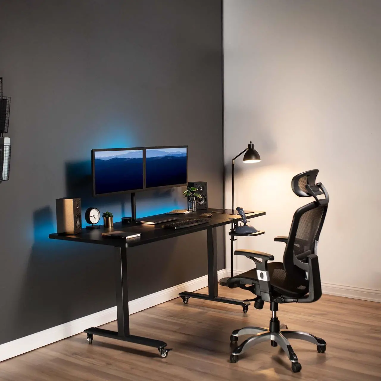 Alt view image 7 of 7 - VIVO Black Wooden Rotating Clamp-on Adjustable Computer Mouse Pad, Device Holder