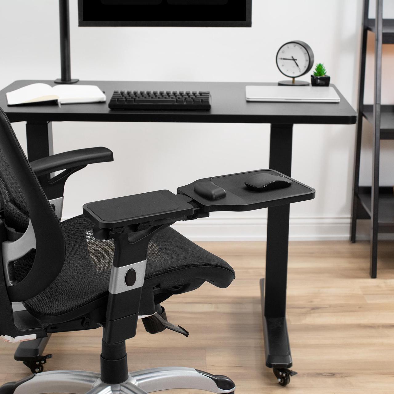 Alt view image 2 of 7 - VIVO Black Universal Wooden Adjustable Arm Rest Mouse Pad with Security Straps | Attaches to Chair (MOUNT-MS02D)