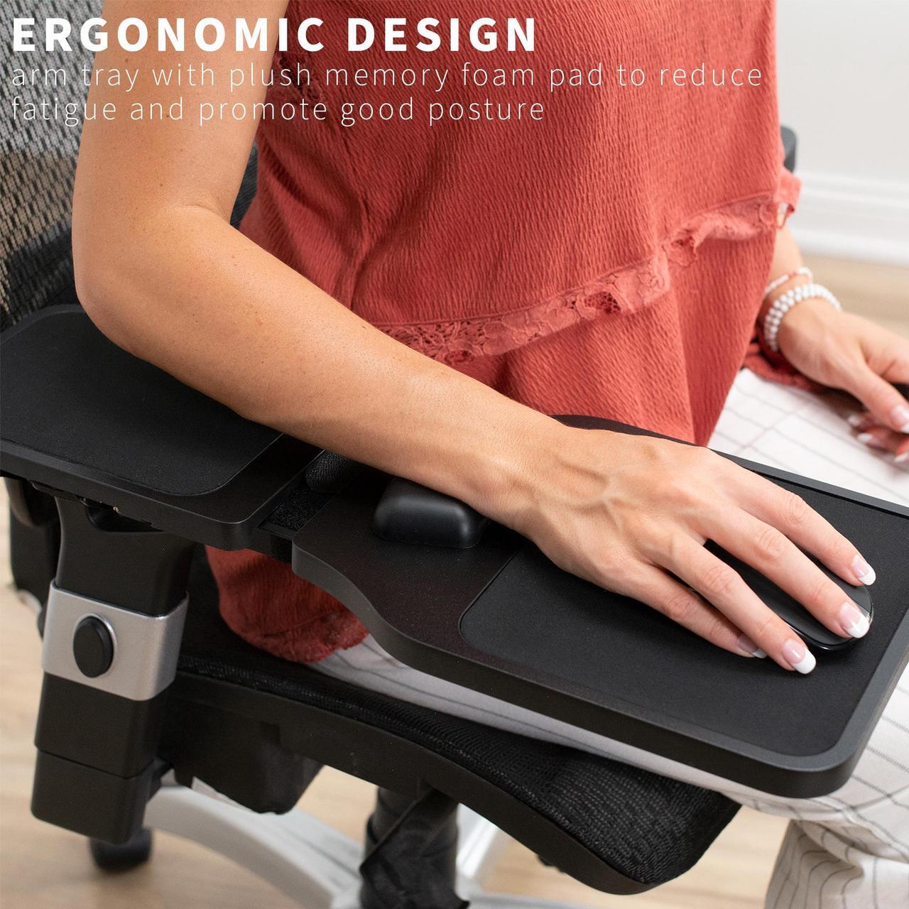 Alt view image 3 of 7 - VIVO Black Universal Wooden Adjustable Arm Rest Mouse Pad with Security Straps | Attaches to Chair (MOUNT-MS02D)