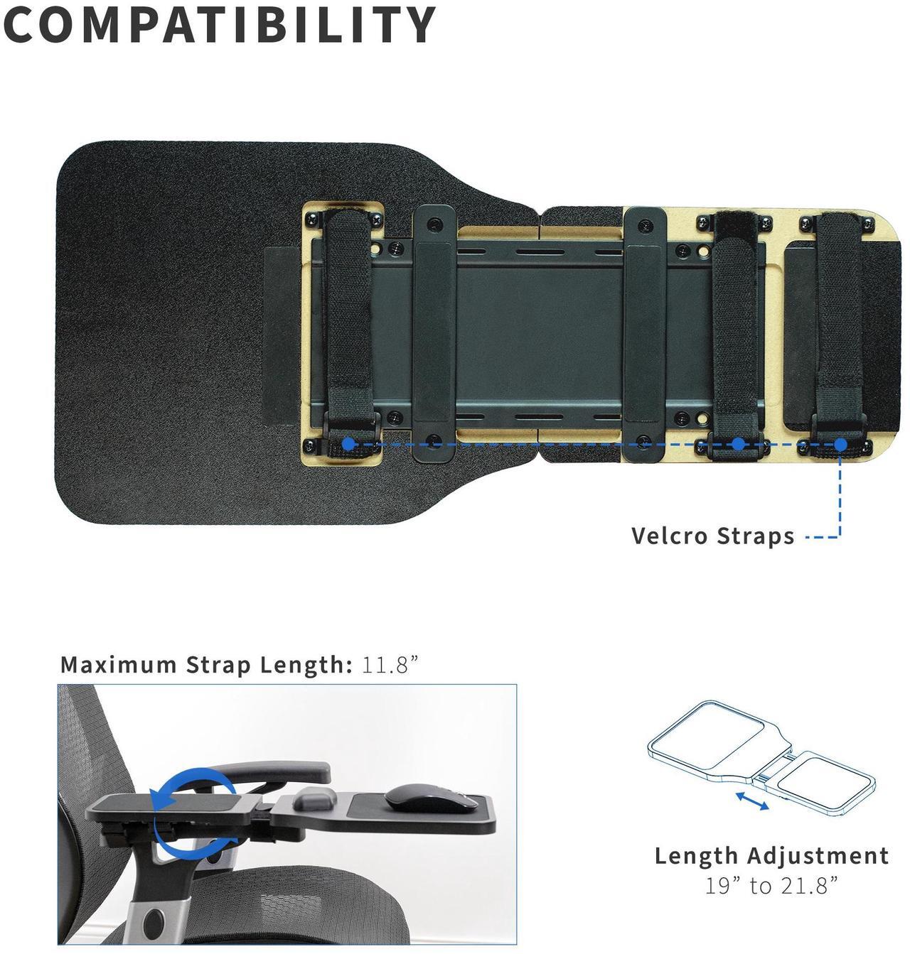 Alt view image 5 of 7 - VIVO Black Universal Wooden Adjustable Arm Rest Mouse Pad with Security Straps | Attaches to Chair (MOUNT-MS02D)