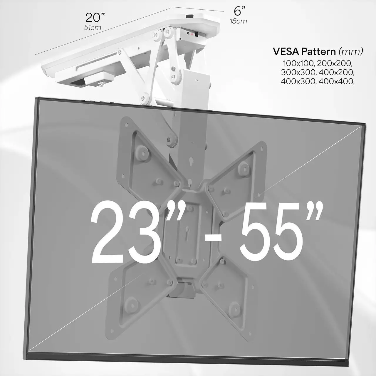 Alt view image 2 of 7 - White Electric Motorized Flip Down Pitched Ceiling TV Mount, 23" to 55" Screen