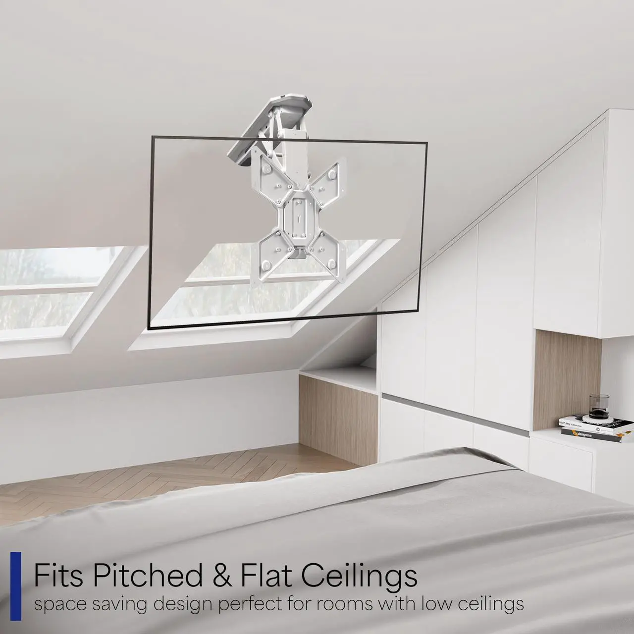 Alt view image 3 of 7 - White Electric Motorized Flip Down Pitched Ceiling TV Mount, 23" to 55" Screen