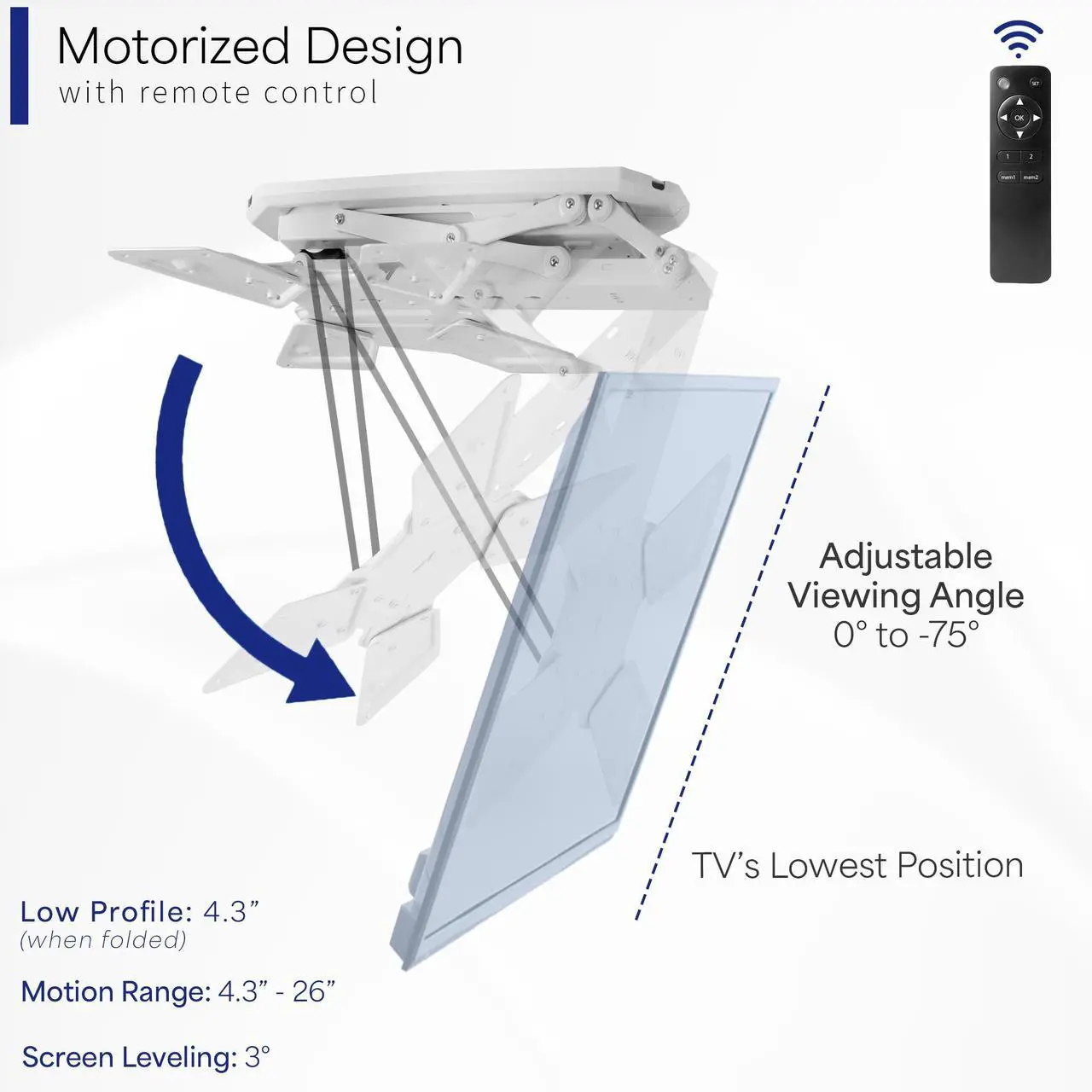 Alt view image 4 of 7 - White Electric Motorized Flip Down Pitched Ceiling TV Mount, 23" to 55" Screen