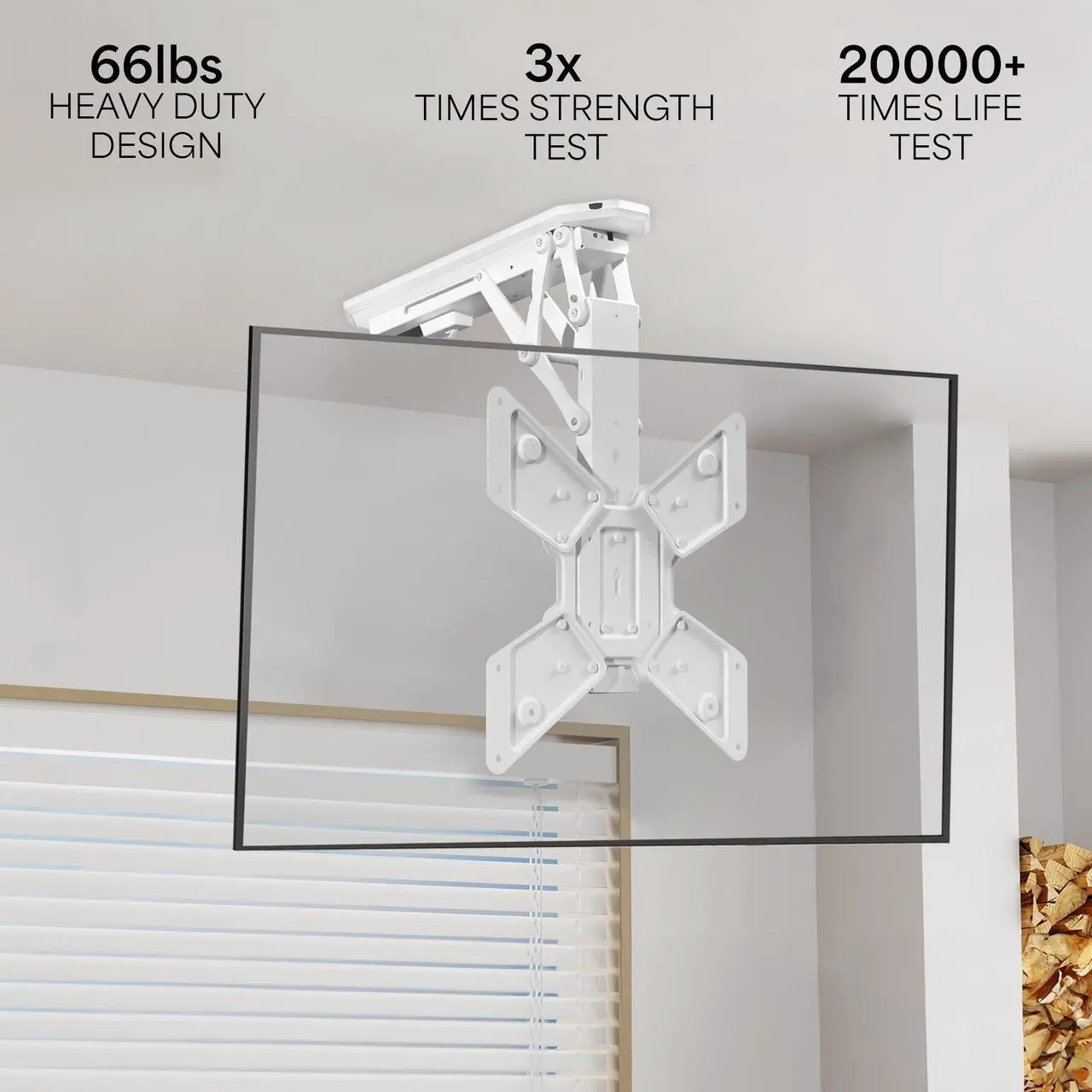 Alt view image 5 of 7 - White Electric Motorized Flip Down Pitched Ceiling TV Mount, 23" to 55" Screen