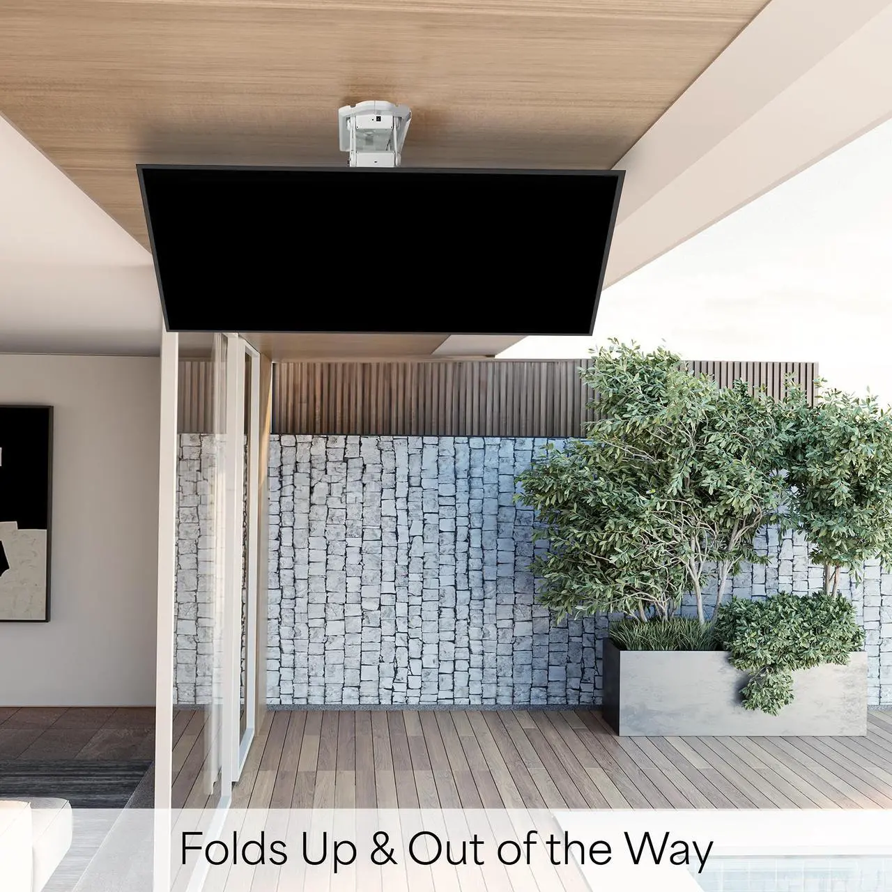 Alt view image 6 of 7 - White Electric Motorized Flip Down Pitched Ceiling TV Mount, 23" to 55" Screen