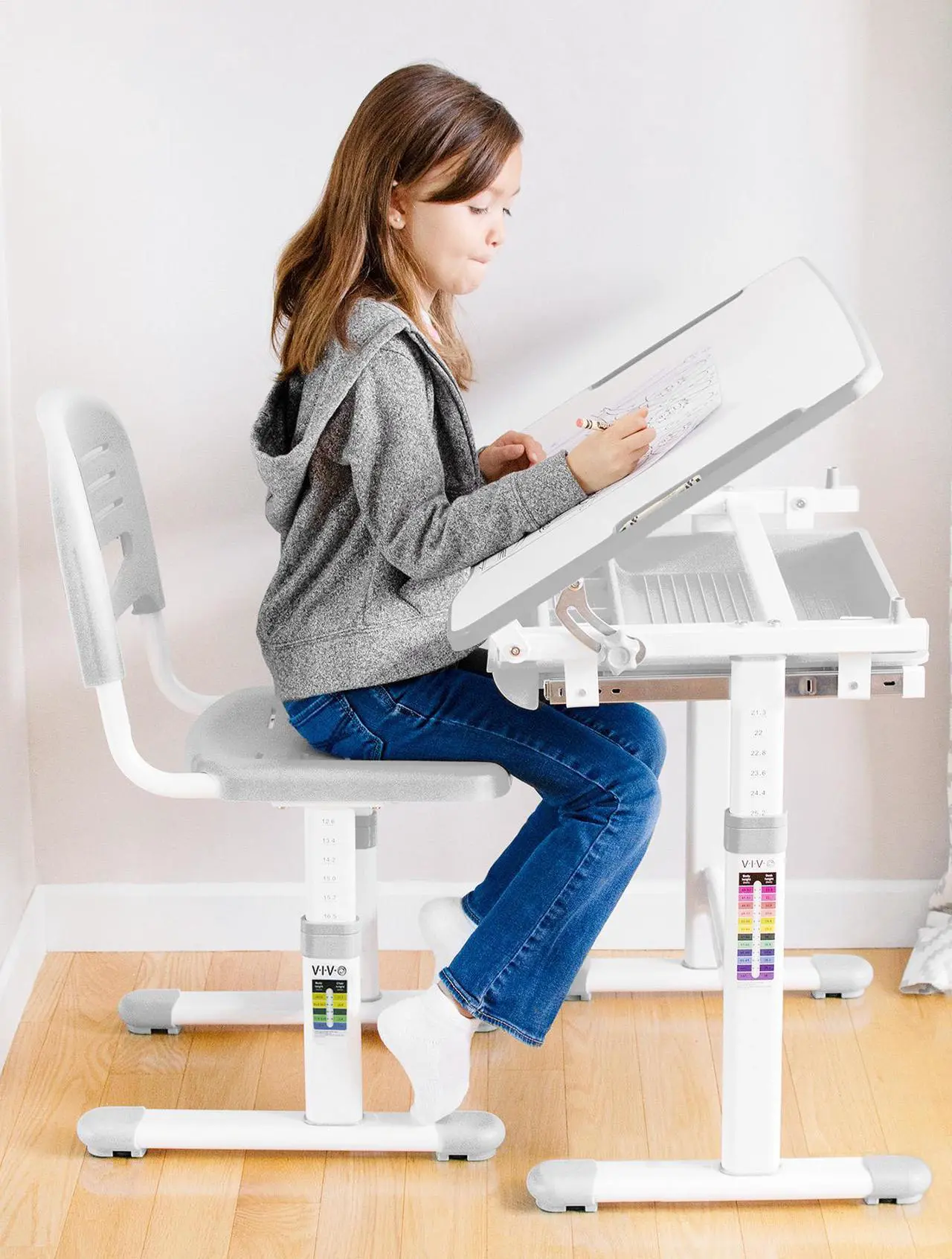 Alt view image 4 of 7 - VIVO Height Adjustable Childrens Desk & Chair Kids Interactive Work Station Grey