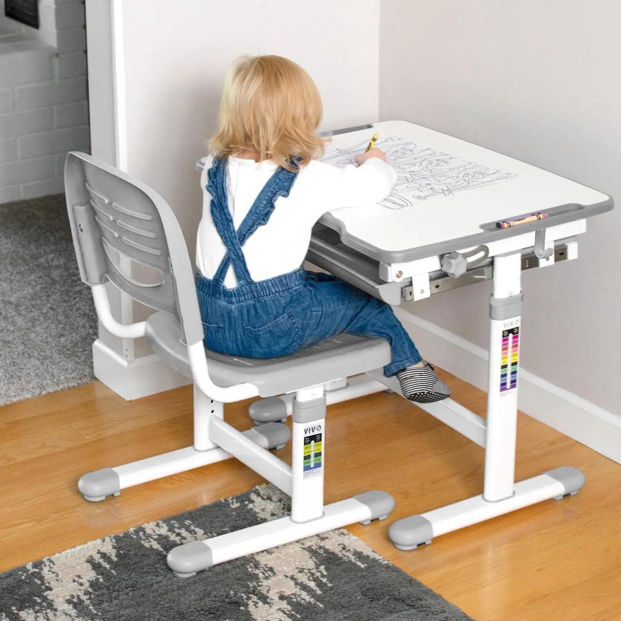 Alt view image 2 of 7 - VIVO Height Adjustable Childrens Desk & Chair Kids Interactive Work Station Grey