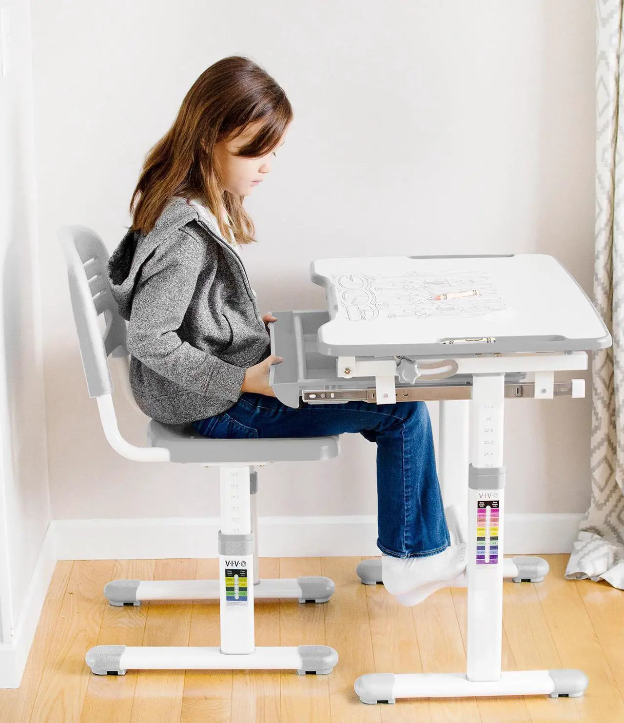 Alt view image 7 of 7 - VIVO Height Adjustable Childrens Desk & Chair Kids Interactive Work Station Grey