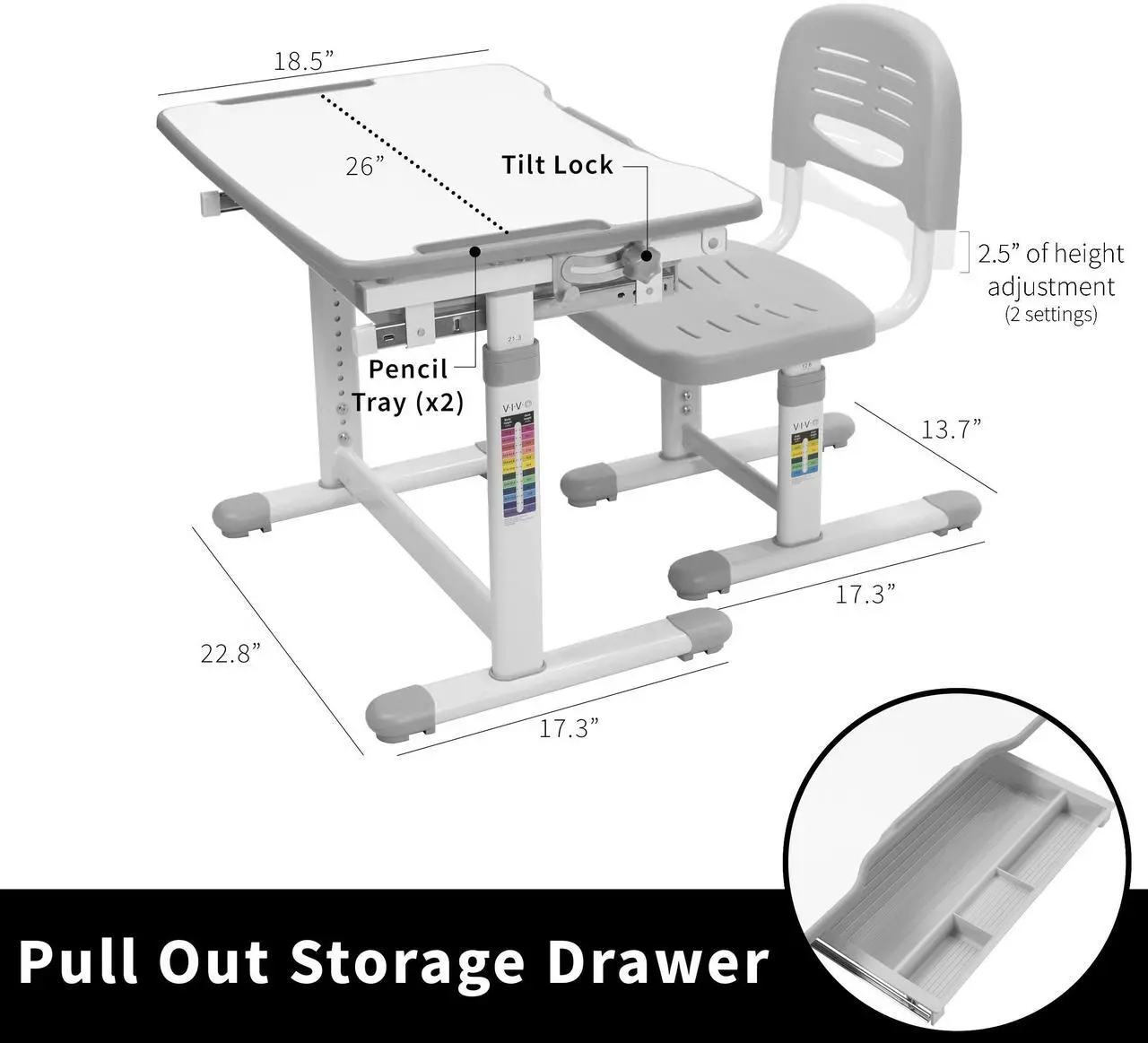 Alt view image 3 of 7 - VIVO Height Adjustable Childrens Desk & Chair Kids Interactive Work Station Grey