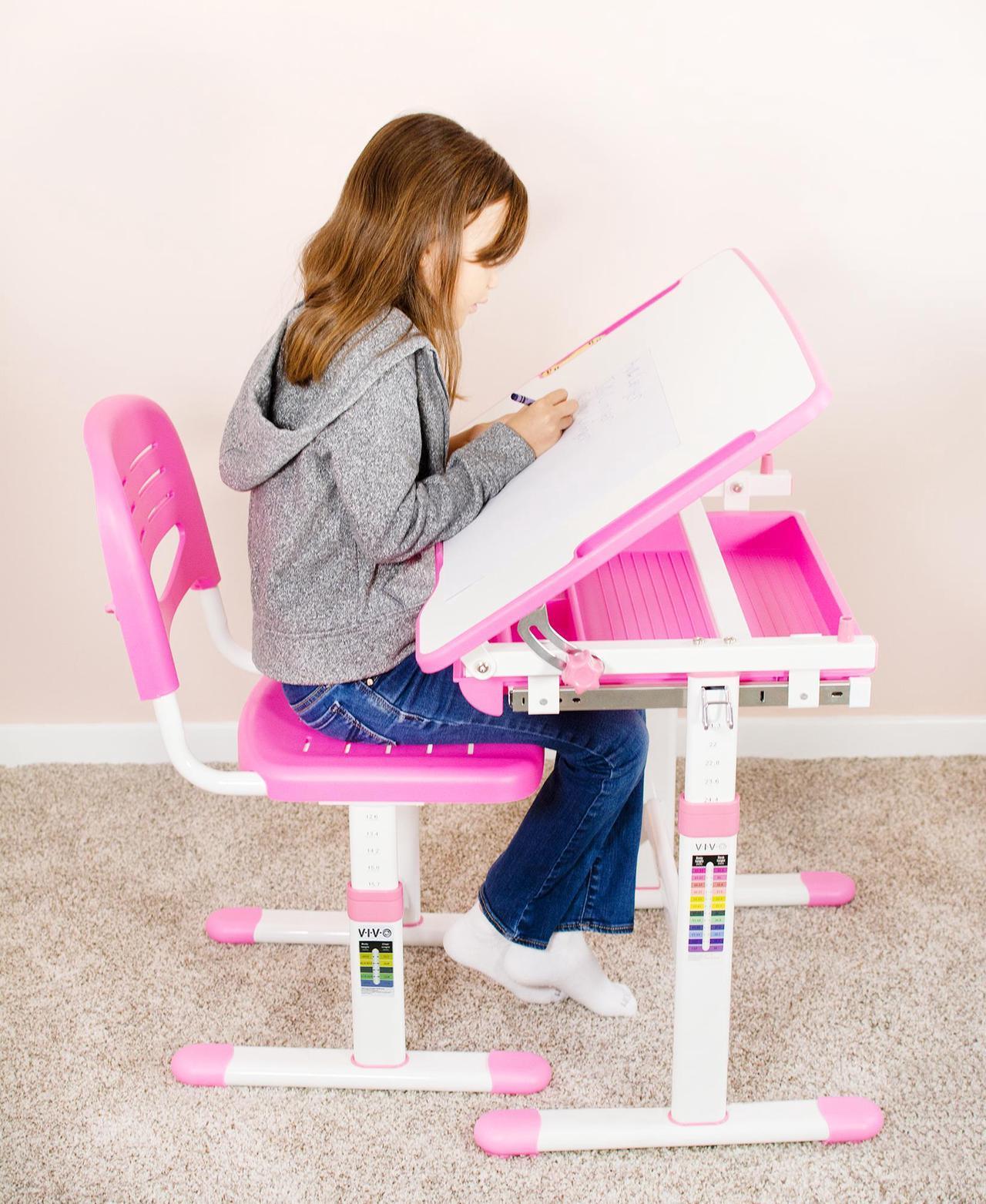 Alt view image 2 of 7 - VIVO Height Adjustable Childrens Desk & Chair Kids Interactive Work Station Pink (DESK-V201P)