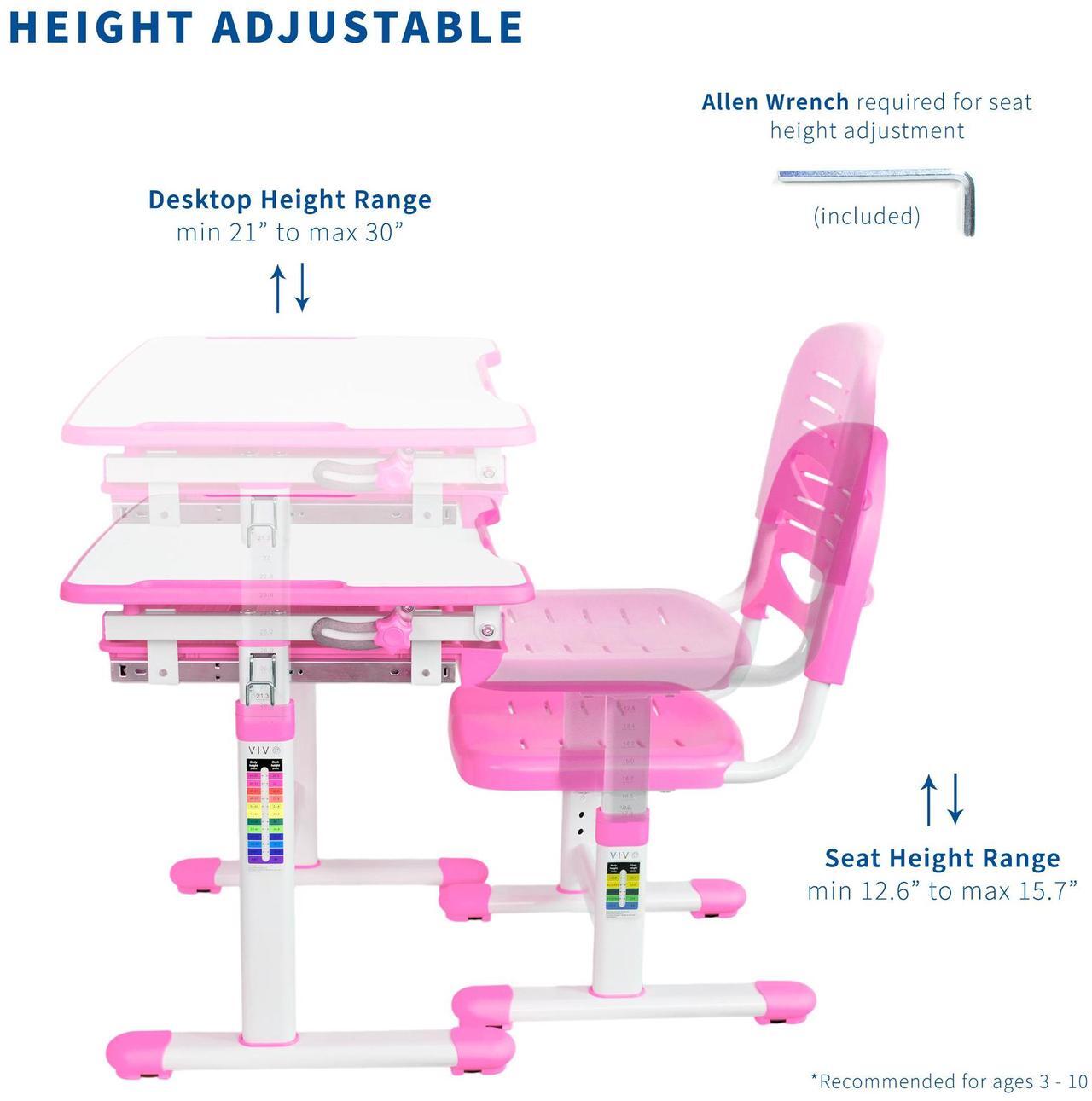 Alt view image 5 of 7 - VIVO Height Adjustable Childrens Desk & Chair Kids Interactive Work Station Pink (DESK-V201P)