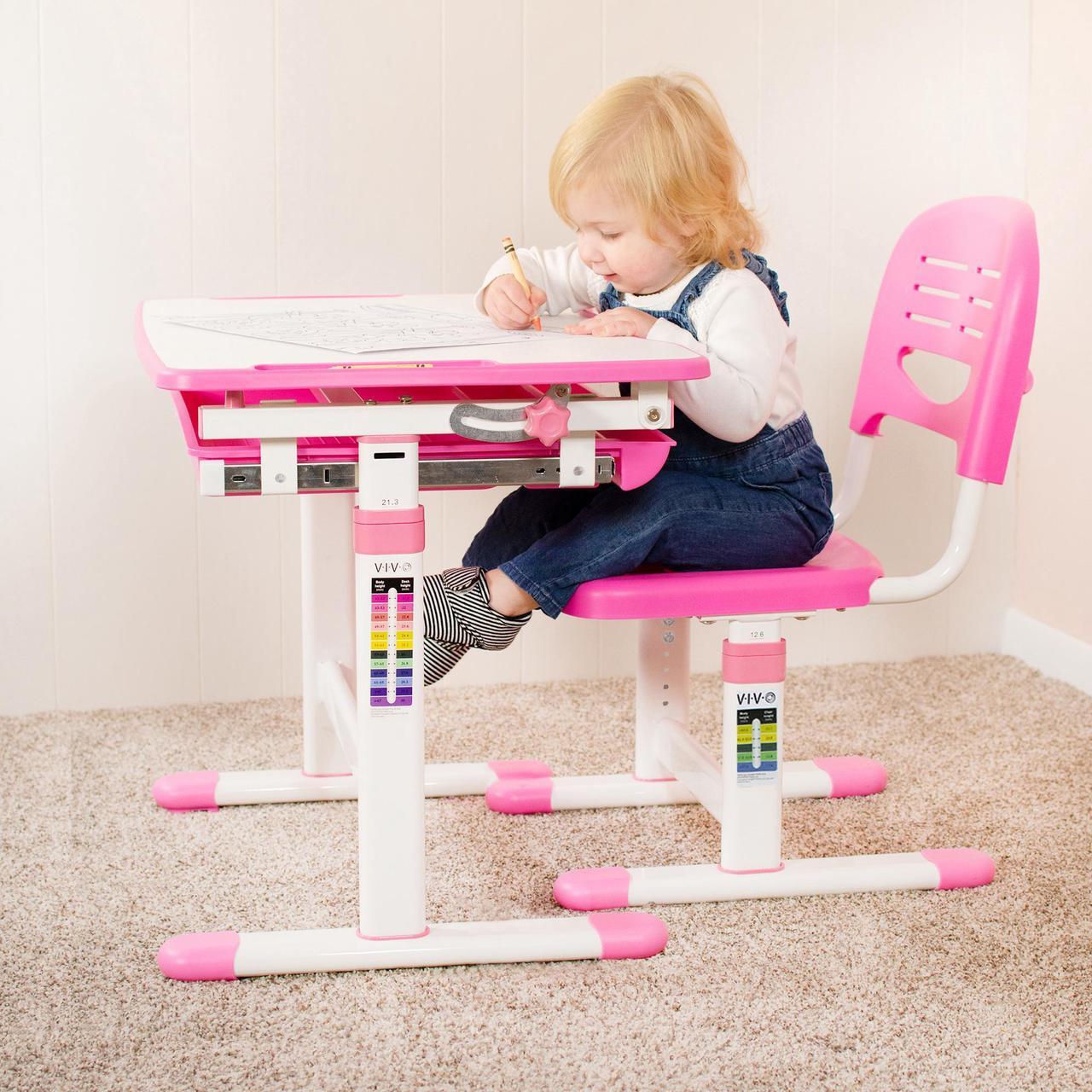 Alt view image 4 of 7 - VIVO Height Adjustable Childrens Desk & Chair Kids Interactive Work Station Pink (DESK-V201P)