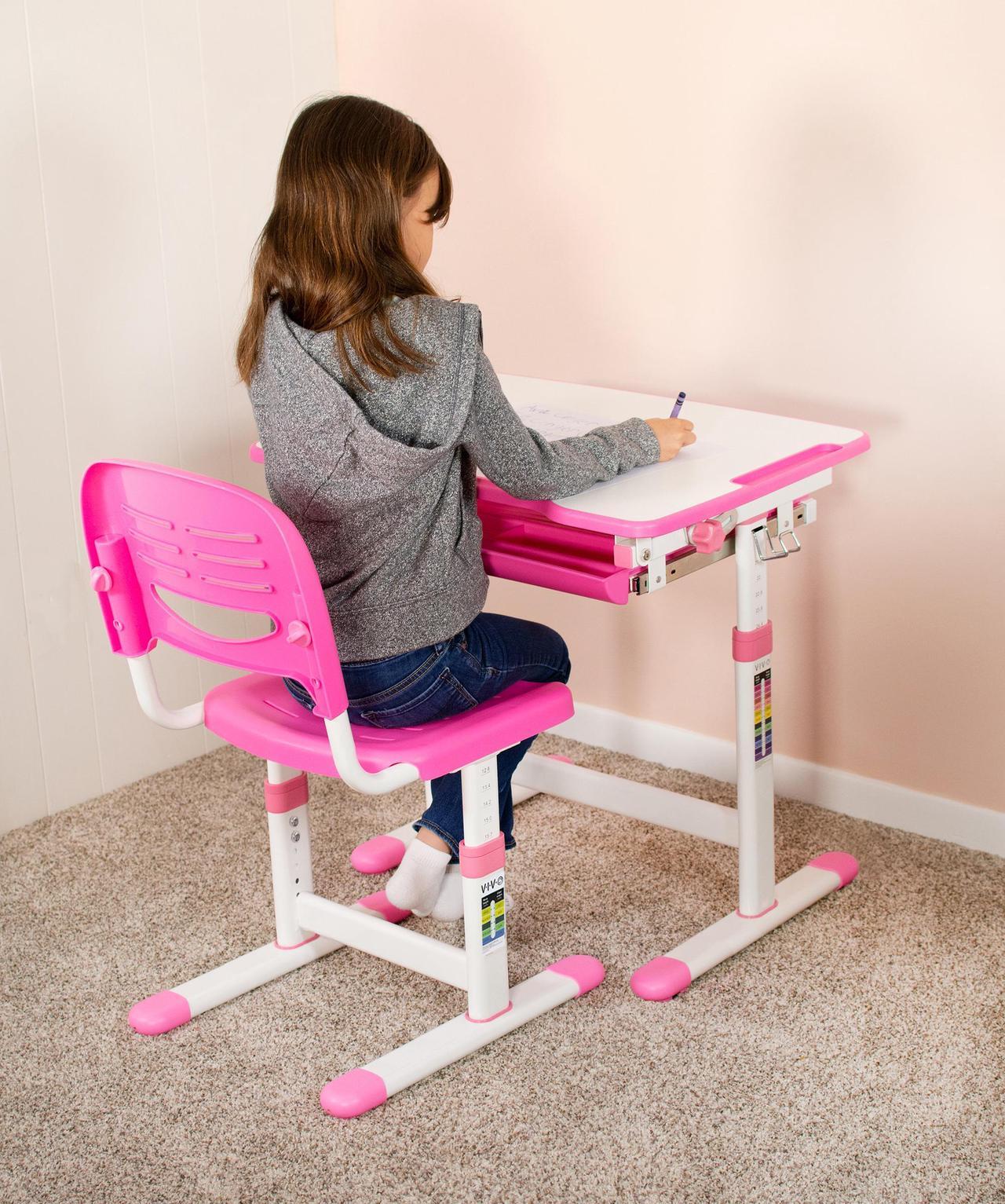 Alt view image 7 of 7 - VIVO Height Adjustable Childrens Desk & Chair Kids Interactive Work Station Pink (DESK-V201P)