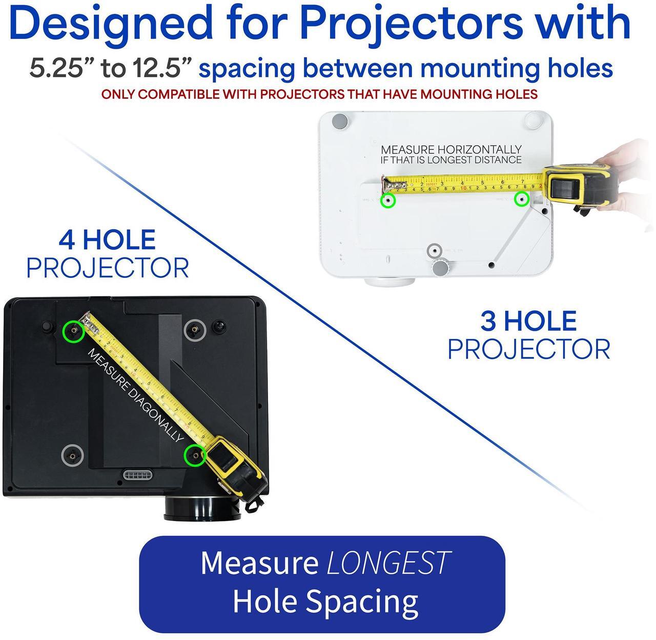 Alt view image 5 of 7 - VIVO Universal Adjustable Ceiling Projector Mount with Extending Arms, Fits Standard and Mini Projectors, MOUNT-VP01W