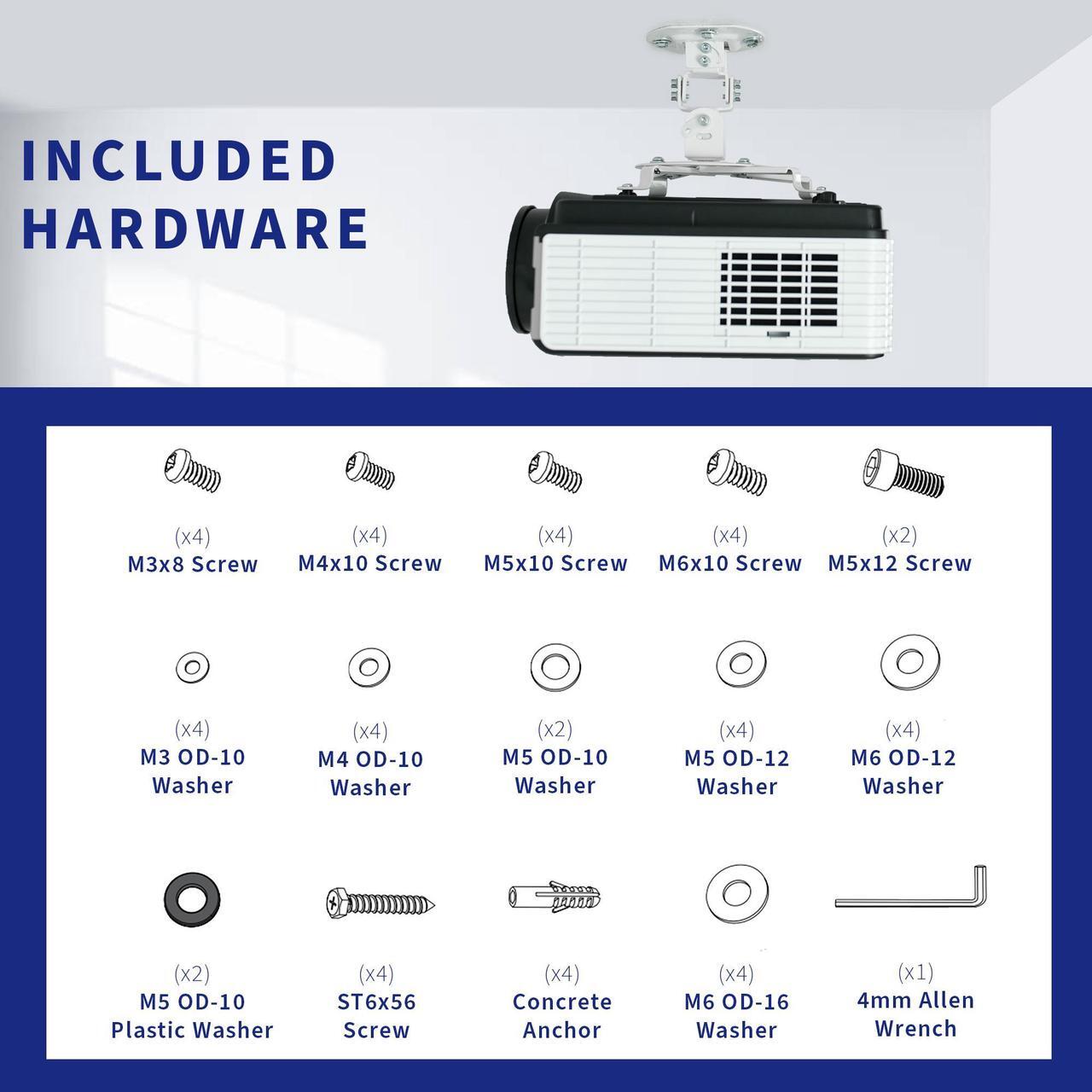 Alt view image 6 of 7 - VIVO Universal Adjustable Ceiling Projector Mount with Extending Arms, Fits Standard and Mini Projectors, MOUNT-VP01W