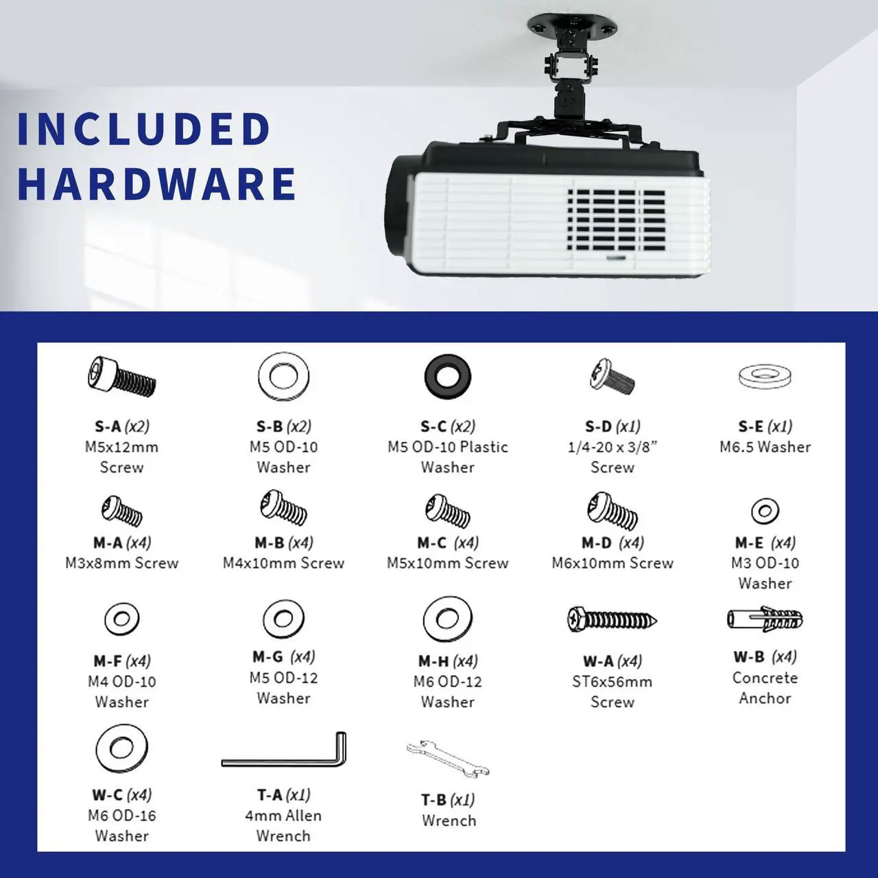 Alt view image 5 of 8 - VIVO Universal Adjustable Ceiling Projector Mount with Extending Arms, Fits Standard and Mini Projectors, MOUNT-VP01B