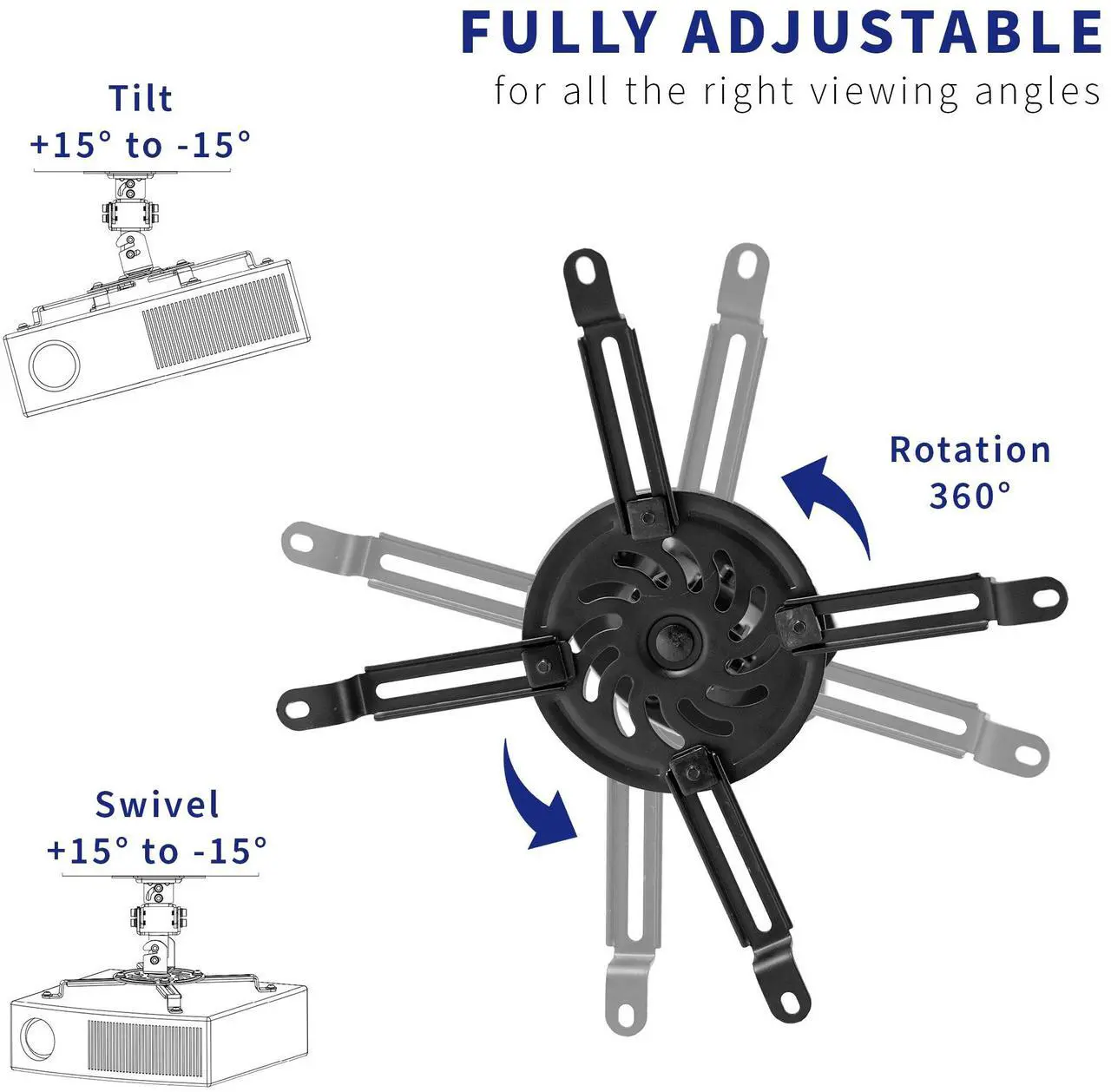 Alt view image 6 of 8 - VIVO Universal Adjustable Ceiling Projector Mount with Extending Arms, Fits Standard and Mini Projectors, MOUNT-VP01B