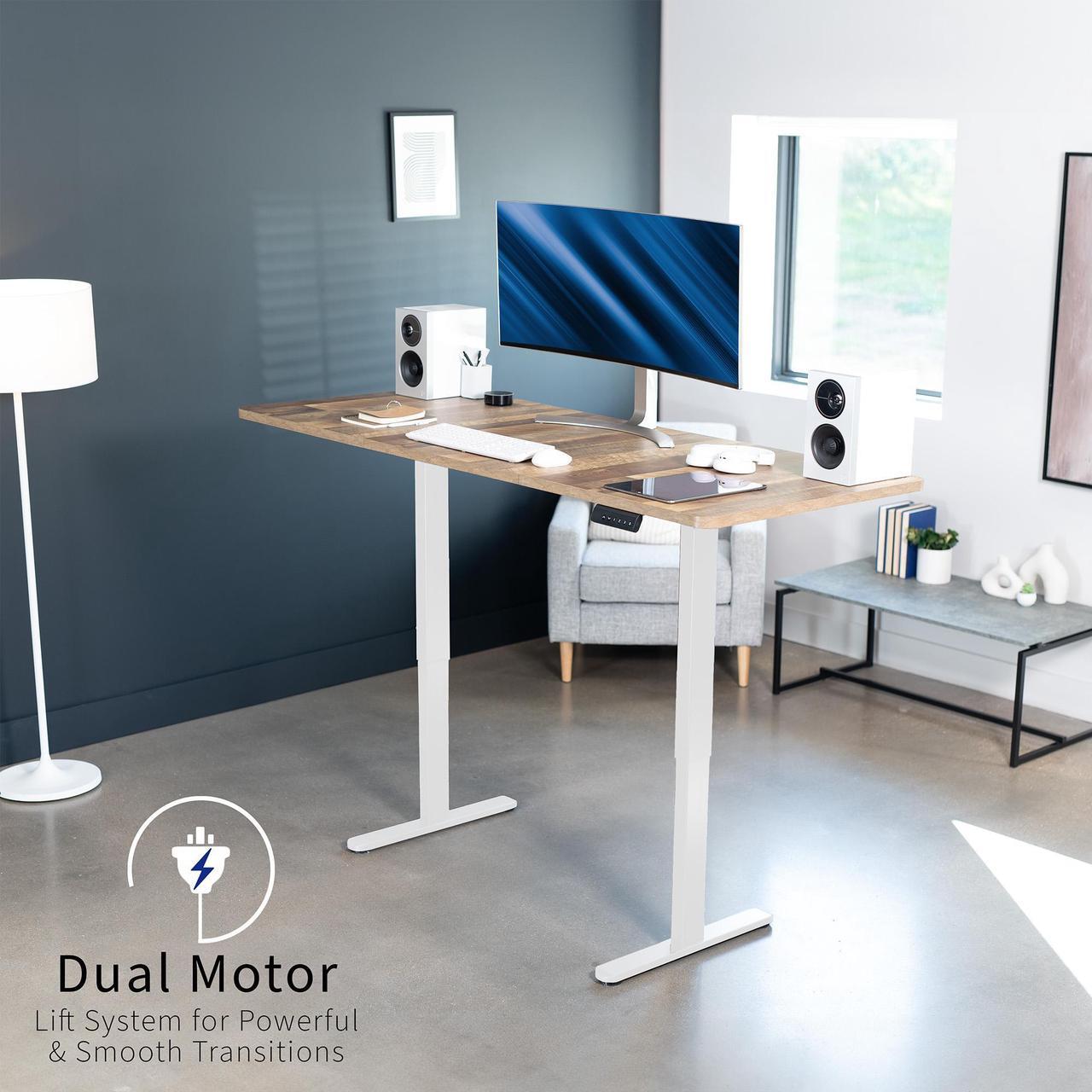 Alt view image 2 of 7 - VIVO Electric Dual Motor 71 x 30 Standing Desk, Reclaimed Wood Table Top, White Frame, DESK-KIT-E2W7P