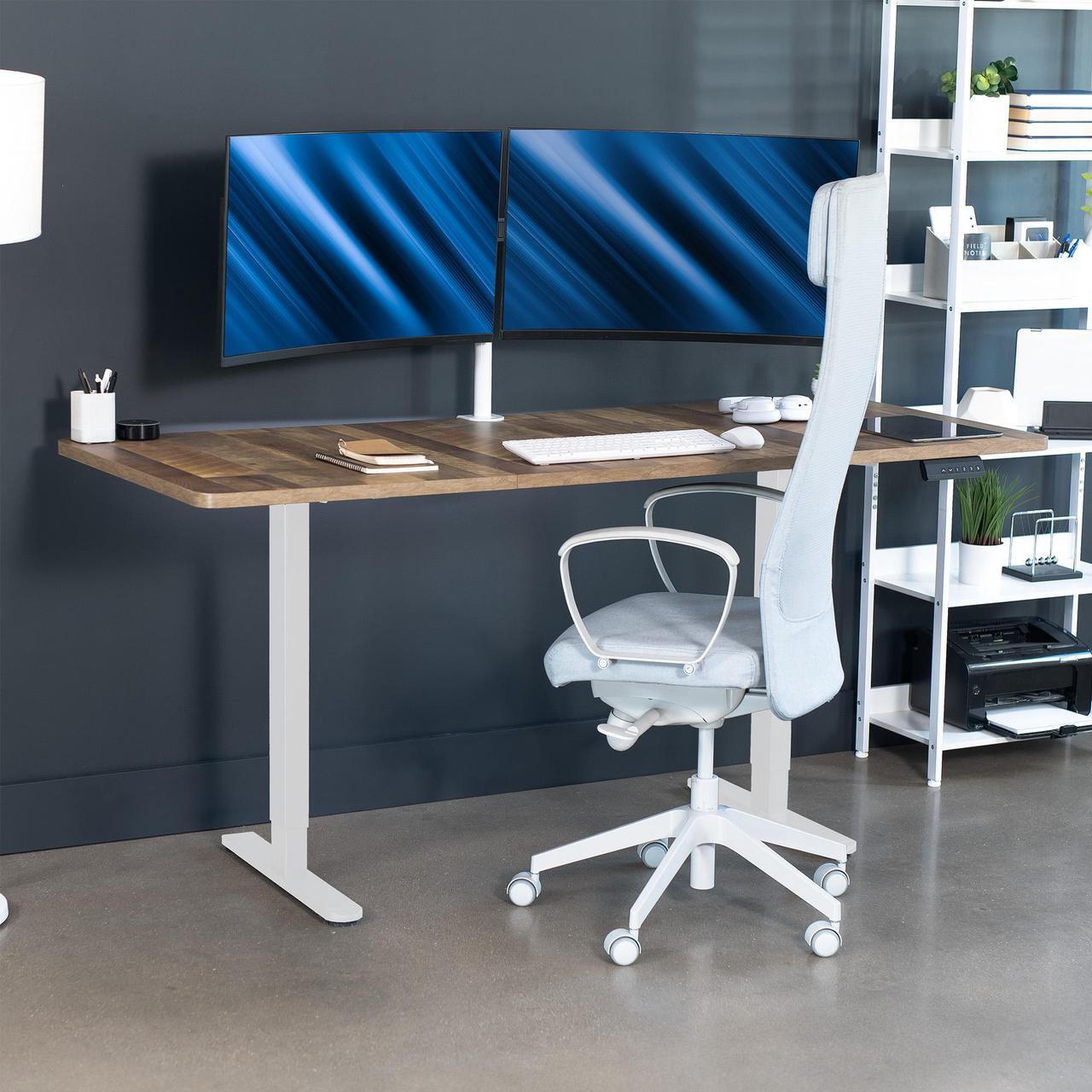 Alt view image 3 of 7 - VIVO Electric Dual Motor 71 x 30 Standing Desk, Reclaimed Wood Table Top, White Frame, DESK-KIT-E2W7P