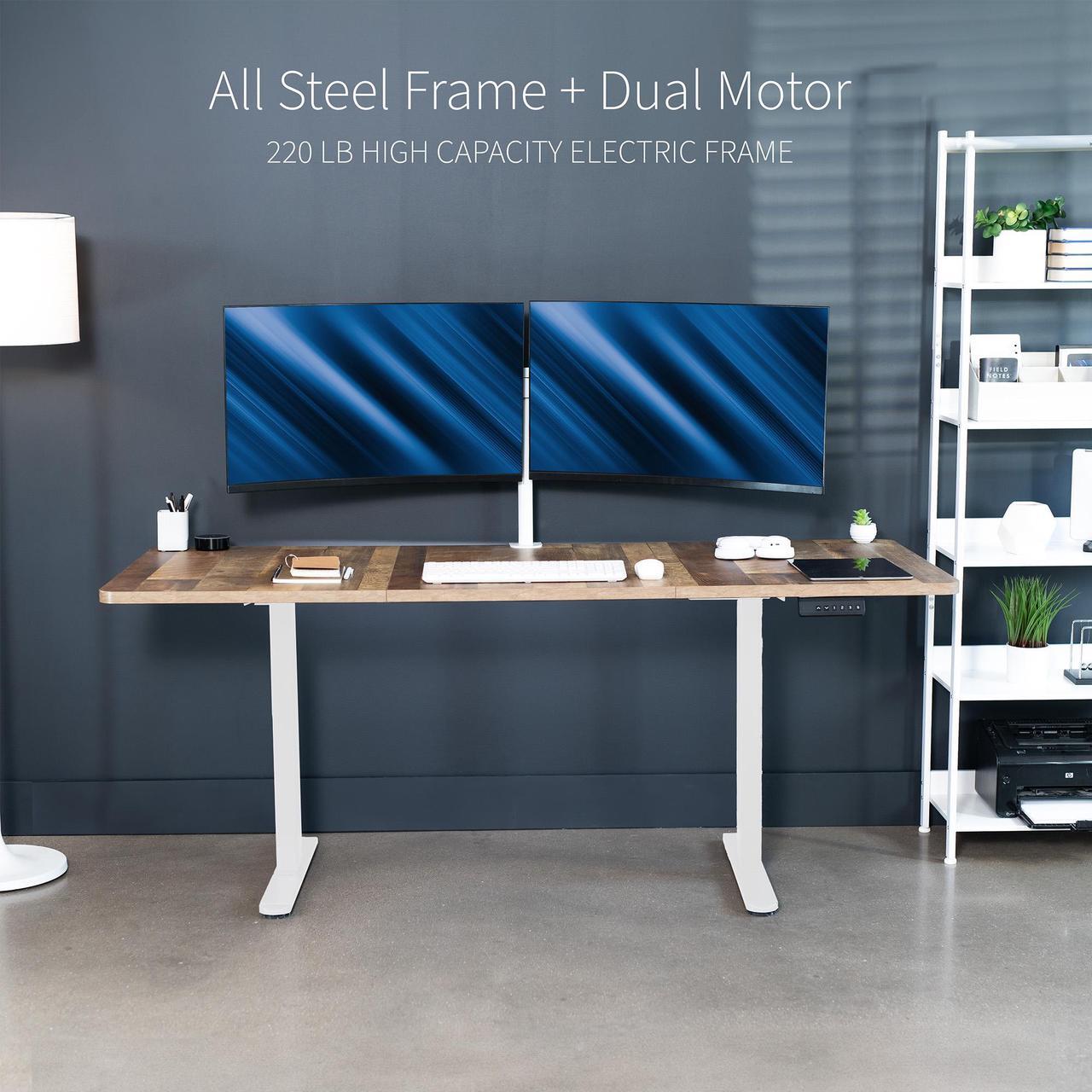 Alt view image 5 of 7 - VIVO Electric Dual Motor 71 x 30 Standing Desk, Reclaimed Wood Table Top, White Frame, DESK-KIT-E2W7P