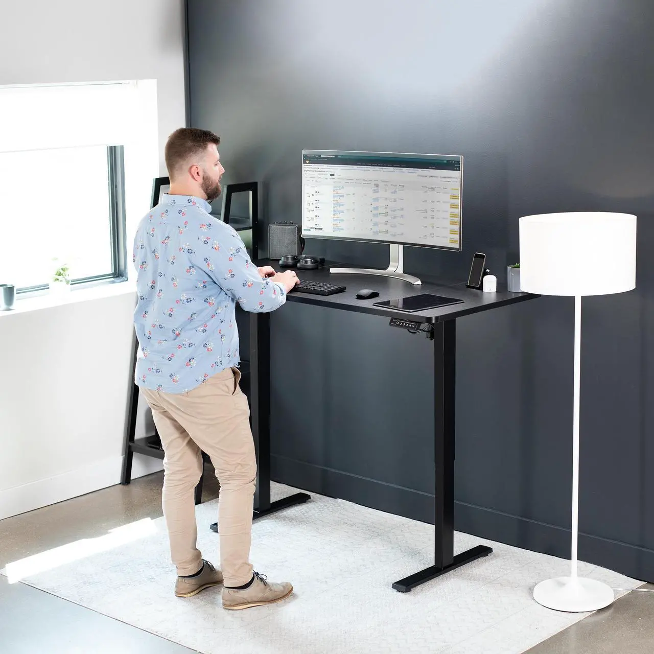 Alt view image 2 of 7 - VIVO Electric 60 x 30 Stand Up Desk Workstation, Black Table Top, Black Frame