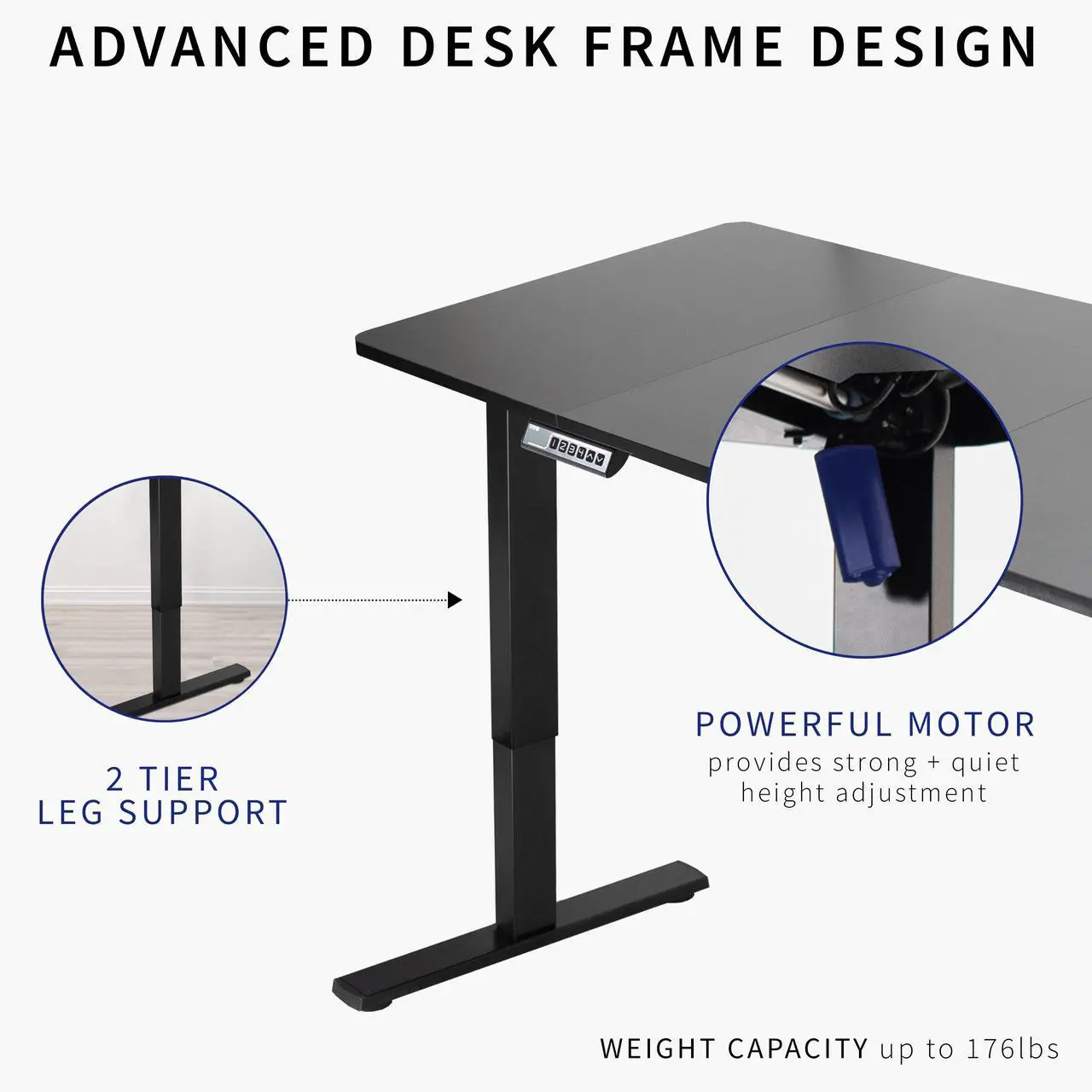 Alt view image 3 of 7 - VIVO Electric 60 x 30 Stand Up Desk Workstation, Black Table Top, Black Frame