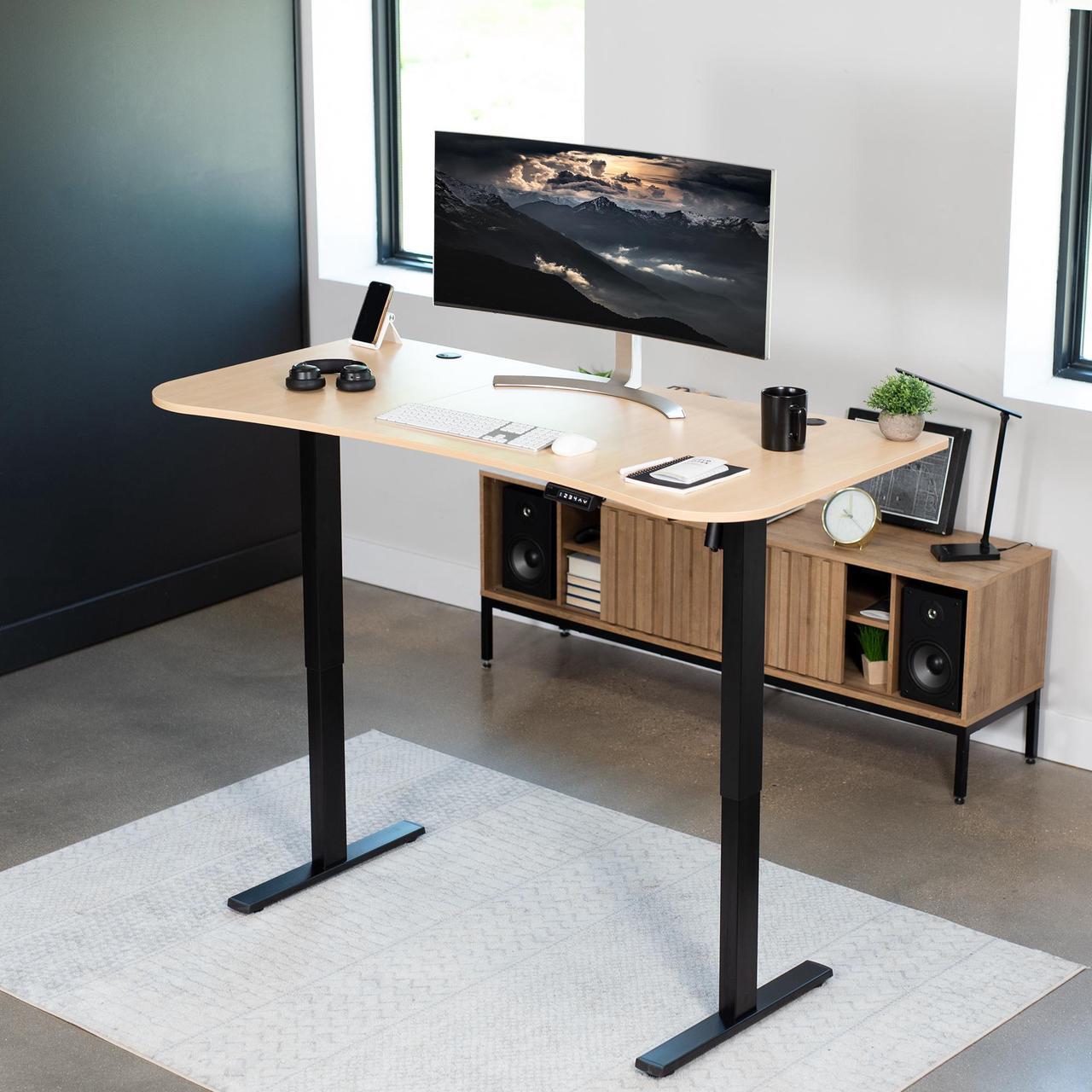 Alt view image 2 of 7 - VIVO Electric 63 x 32 Standup Desk w/ Memory Controller, Light Wood Table Top, Black Frame (DESK-KIT-1B1C)