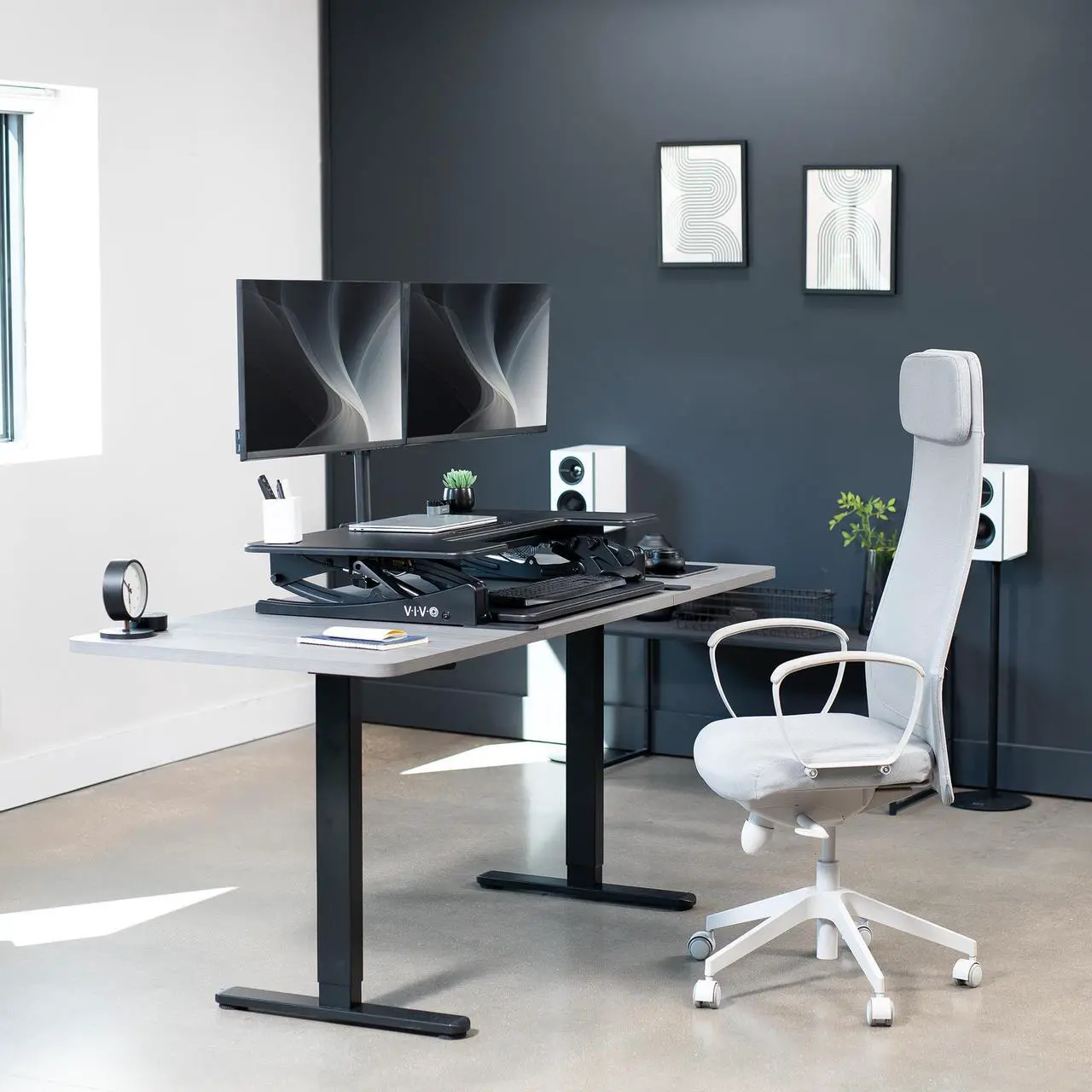 Alt view image 7 of 7 - VIVO 36" Standing Desk Riser with Dual Articulating Arms for 13" to 30" Monitor Screens, Black, DESK-KIT-0V02