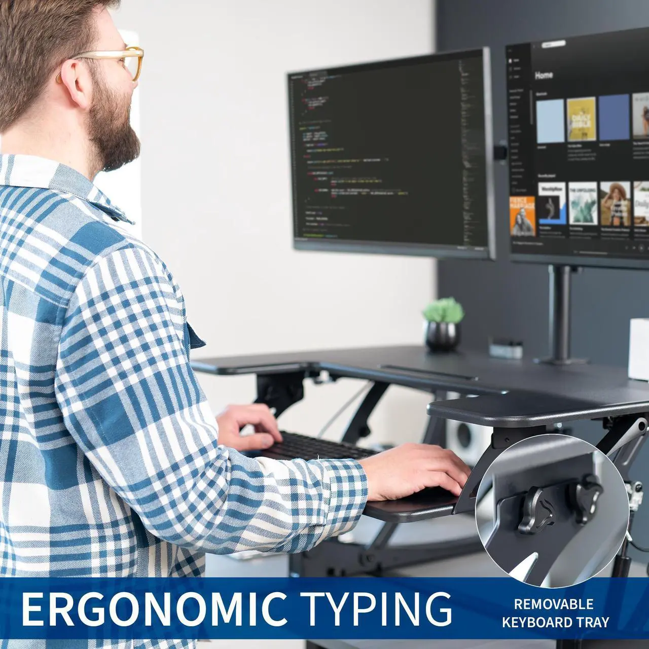 Alt view image 6 of 7 - VIVO 36" Standing Desk Riser with Dual Articulating Arms for 13" to 30" Monitor Screens, Black, DESK-KIT-0V02