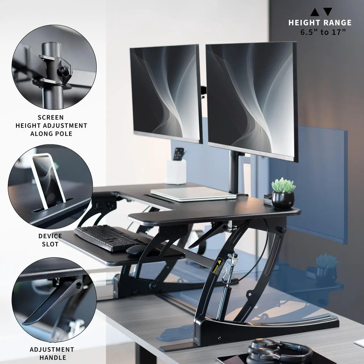 Alt view image 4 of 7 - VIVO 36" Standing Desk Riser with Dual Articulating Arms for 13" to 30" Monitor Screens, Black, DESK-KIT-0V02