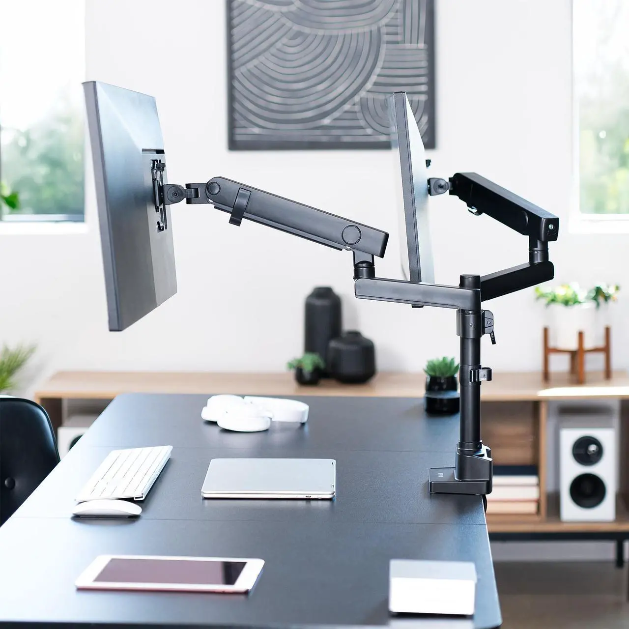 Alt view image 6 of 7 - VIVO Premium Aluminum Full Motion Dual Monitor Arm Desk Mount Stand w/ USB Ports, Screens up to 35" (STAND-V102BDU)