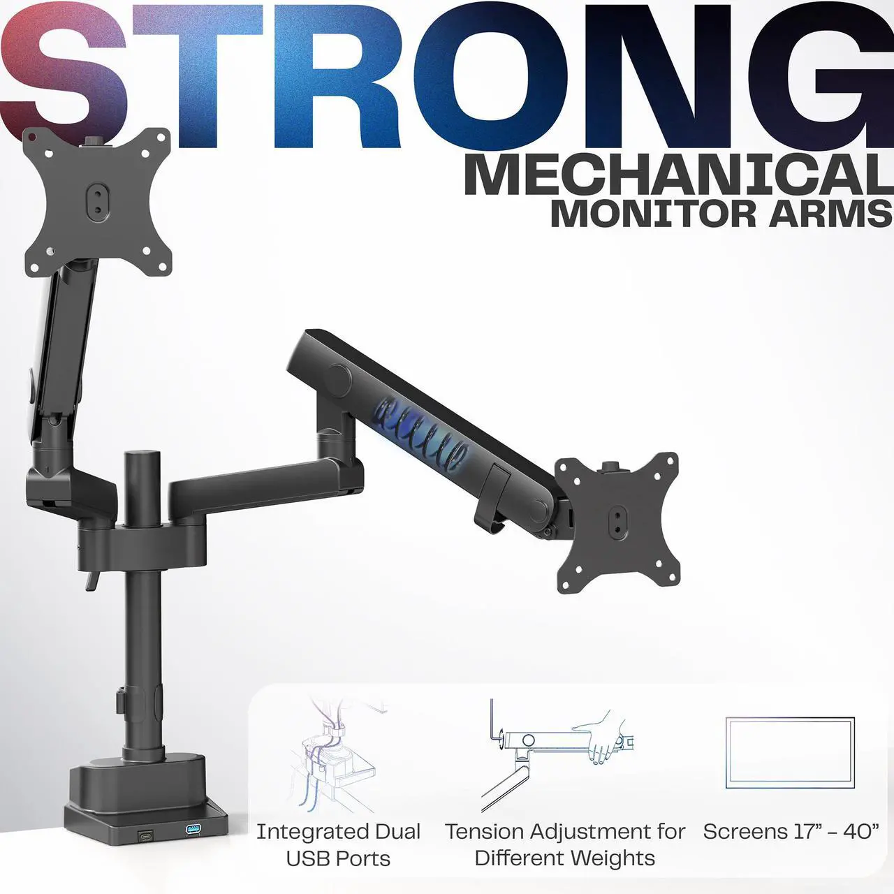 Alt view image 3 of 7 - VIVO Premium Aluminum Full Motion Dual Monitor Arm Desk Mount Stand w/ USB Ports, Screens up to 35" (STAND-V102BDU)
