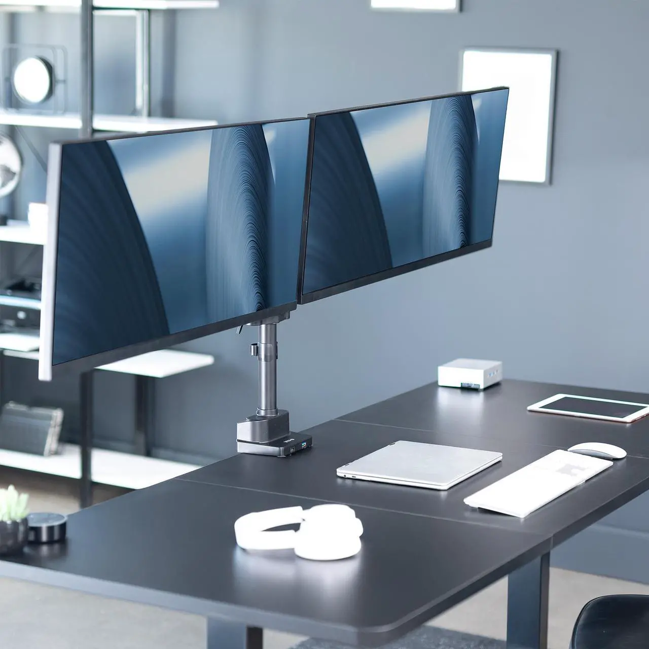 Alt view image 2 of 7 - VIVO Premium Aluminum Full Motion Dual Monitor Arm Desk Mount Stand w/ USB Ports, Screens up to 35" (STAND-V102BDU)