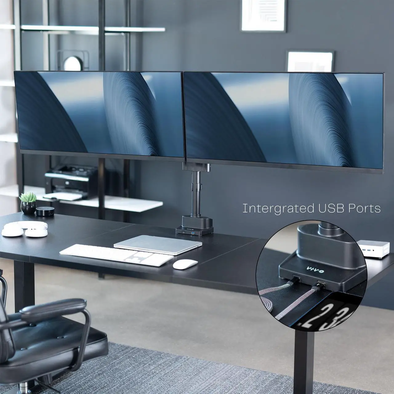 Alt view image 7 of 7 - VIVO Premium Aluminum Full Motion Dual Monitor Arm Desk Mount Stand w/ USB Ports, Screens up to 35" (STAND-V102BDU)