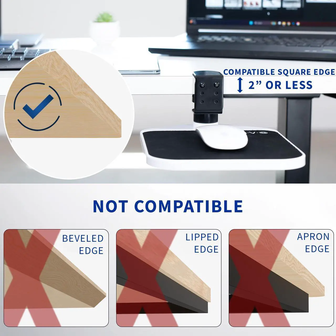 Alt view image 5 of 7 - VIVO White Rotating Desk Clamp Adjustable Computer Mouse Pad and Device Holder
