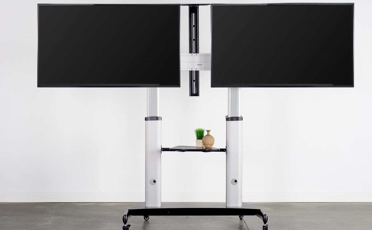 Alt view image 4 of 7 - VIVO Ultra Heavy Duty Mobile Rolling TV Stand for Flat Screens 32" to 70" | Adjustable Dual TV Cart Mount (STAND-TV12H)