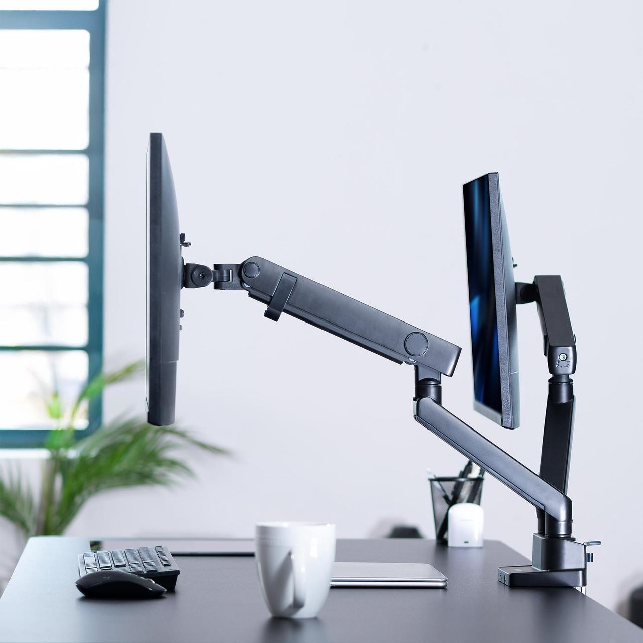 Alt view image 6 of 7 - VIVO Premium Aluminum Full Motion Dual Monitor Arm Desk Mount Stand, Fits Ultrawide Screens up to 35" (STAND-V102BB)