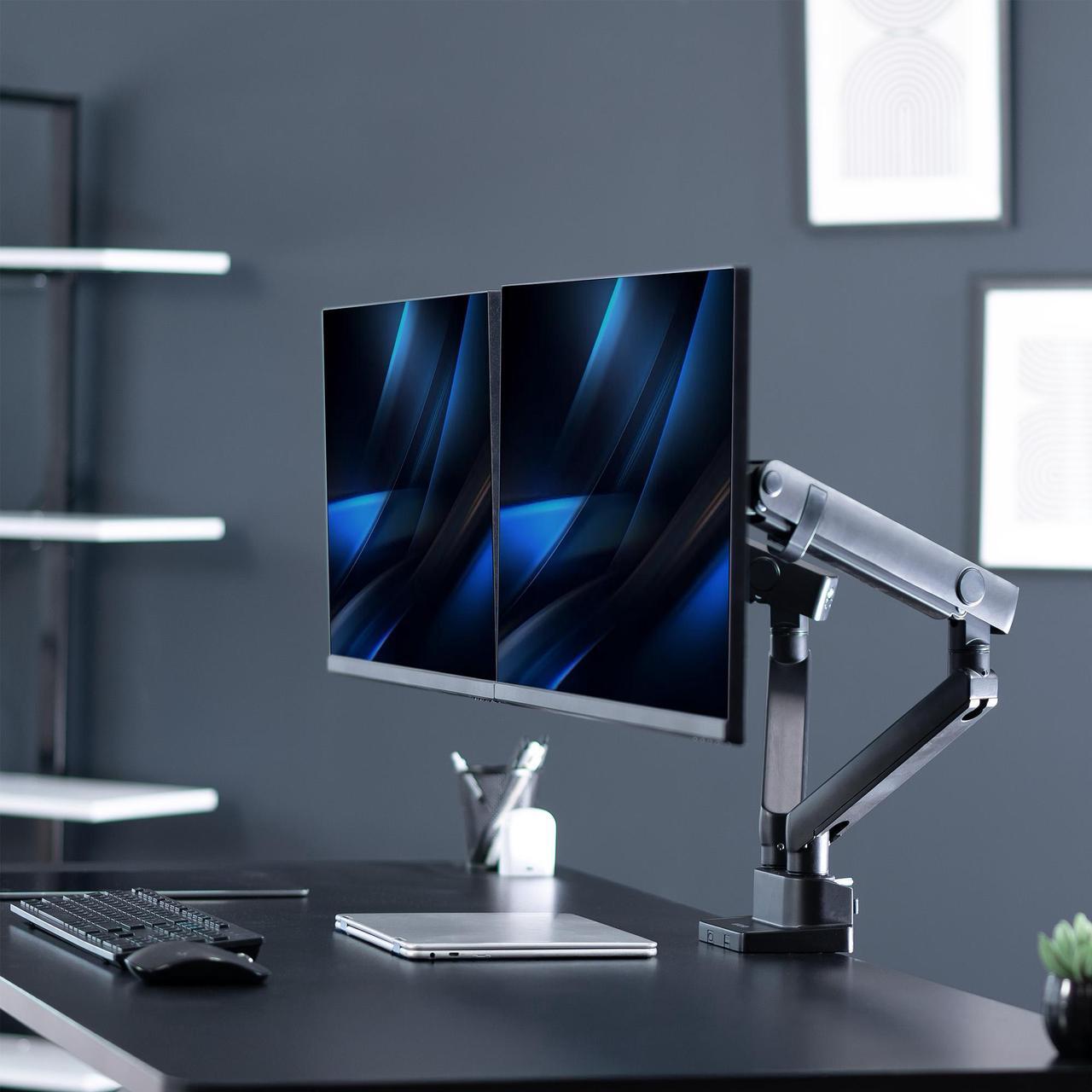 Alt view image 7 of 7 - VIVO Premium Aluminum Full Motion Dual Monitor Arm Desk Mount Stand, Fits Ultrawide Screens up to 35" (STAND-V102BB)