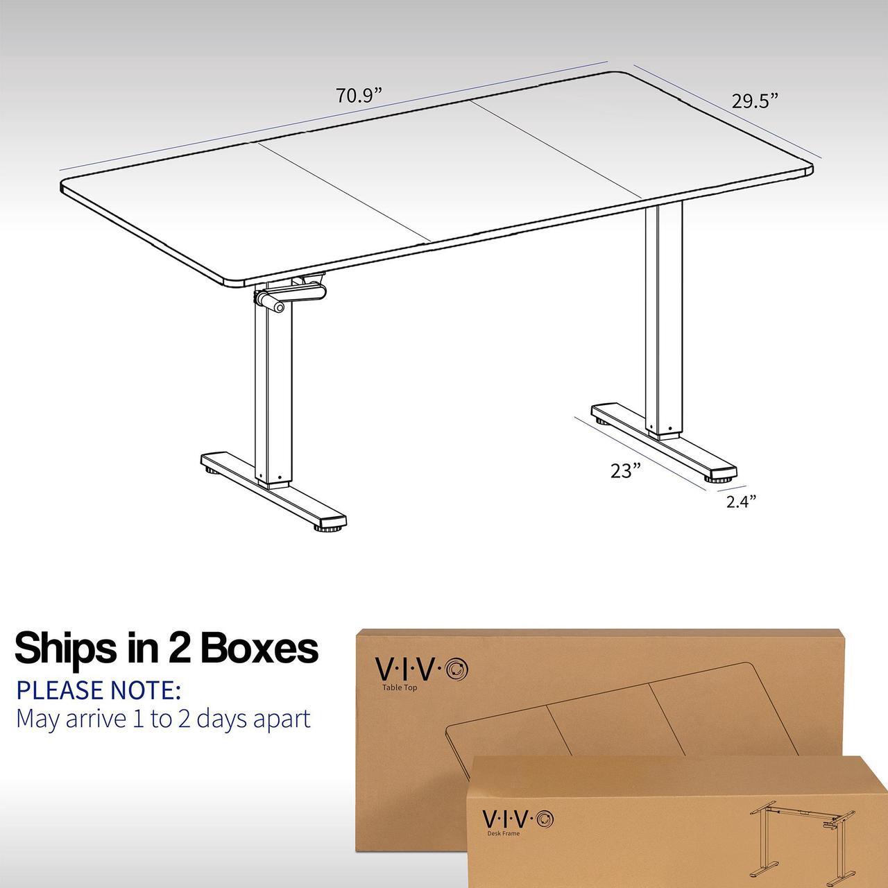 Alt view image 3 of 7 - VIVO Manual 71 x 30 Standup Desk with Hand Crank, Light Wood Table Top, Black Frame (DESK-KIT-MB7C)