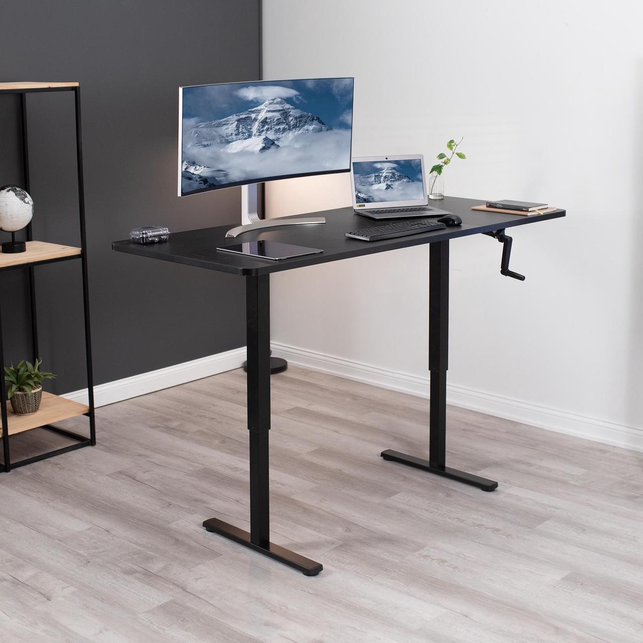 Alt view image 4 of 7 - VIVO Manual 71 x 30 Standup Desk with Hand Crank, Light Wood Table Top, Black Frame (DESK-KIT-MB7C)