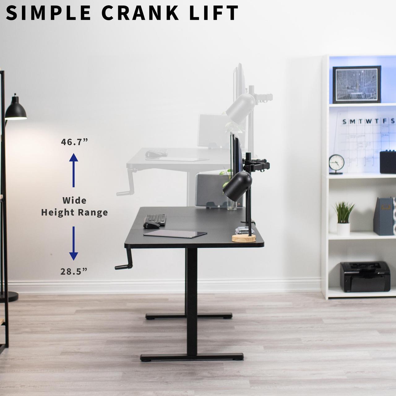 Alt view image 6 of 7 - VIVO Manual 71 x 30 Standup Desk with Hand Crank, Light Wood Table Top, Black Frame (DESK-KIT-MB7C)