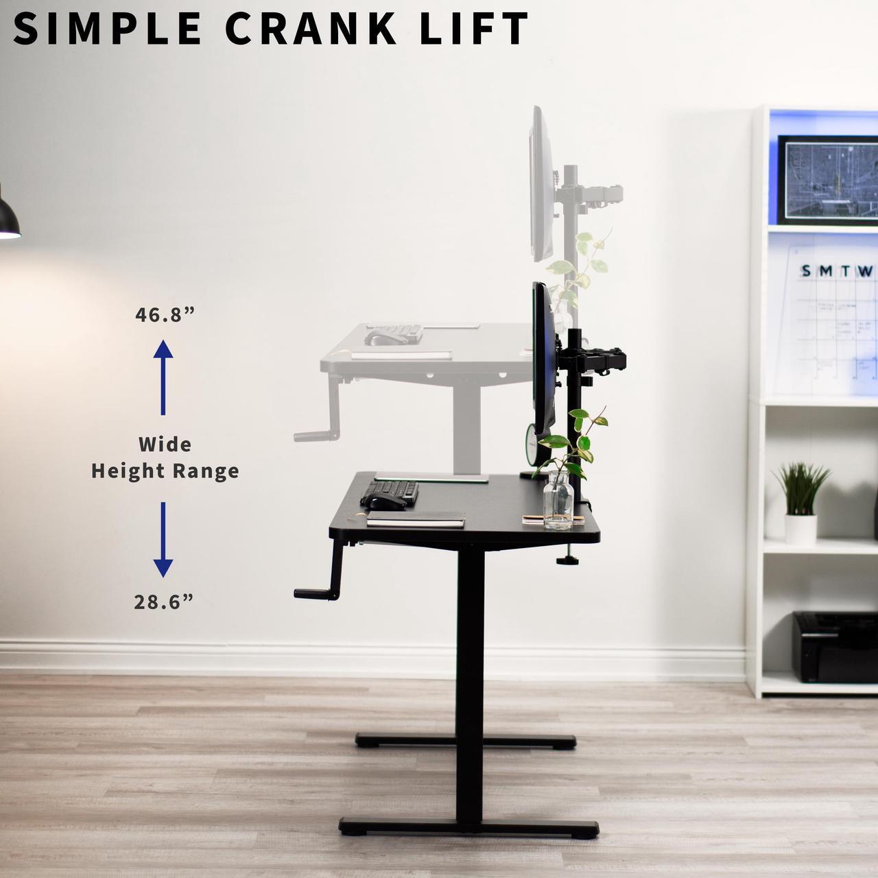 Alt view image 6 of 7 - VIVO Manual 60 x 24 Stand Up Desk with Hand Crank | Black Solid One-Piece Table Top, Black Frame (DESK-KIT-MB6B)