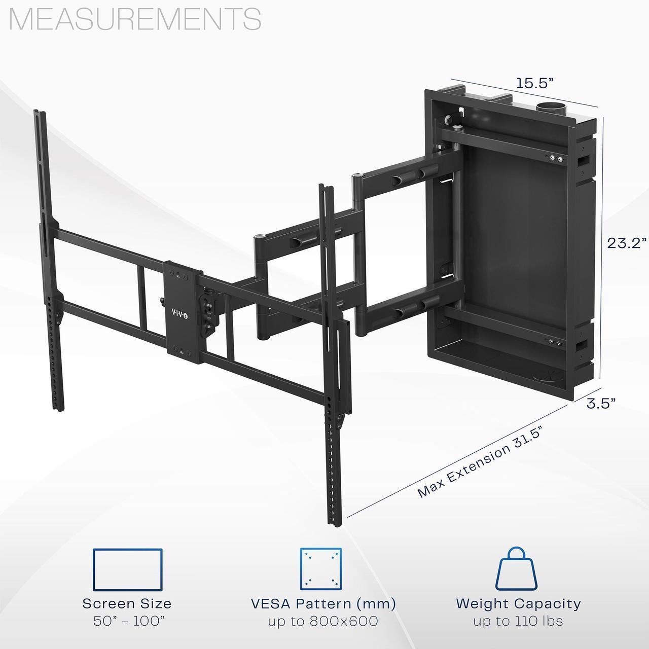 Alt view image 3 of 7 - VIVO Premium Recessed In-Wall TV Mount for up to 100" LED LCD Screens, Ultra Low Profile